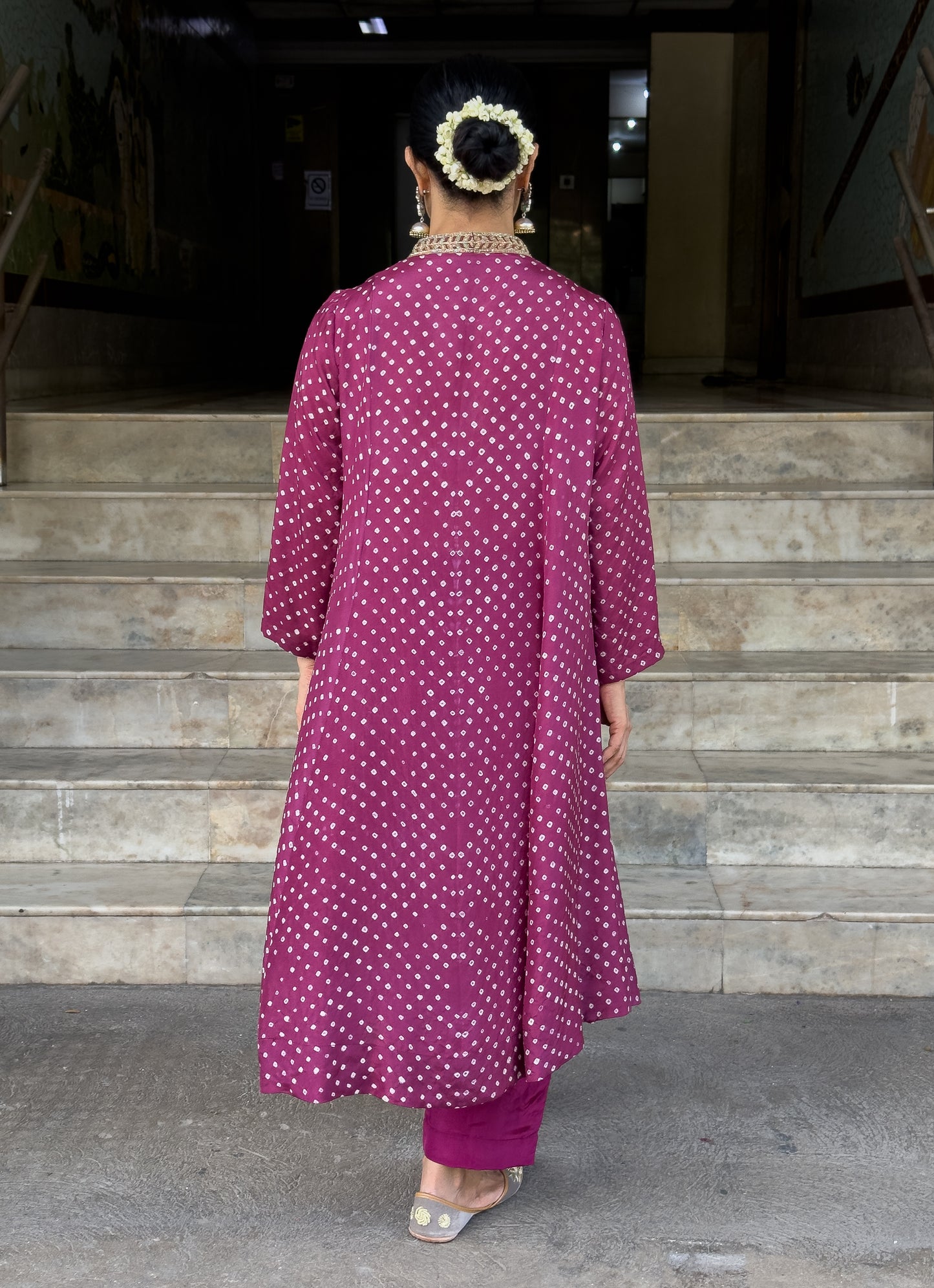 Handmade & Handembroidered Bandhini Silk Kurta set
