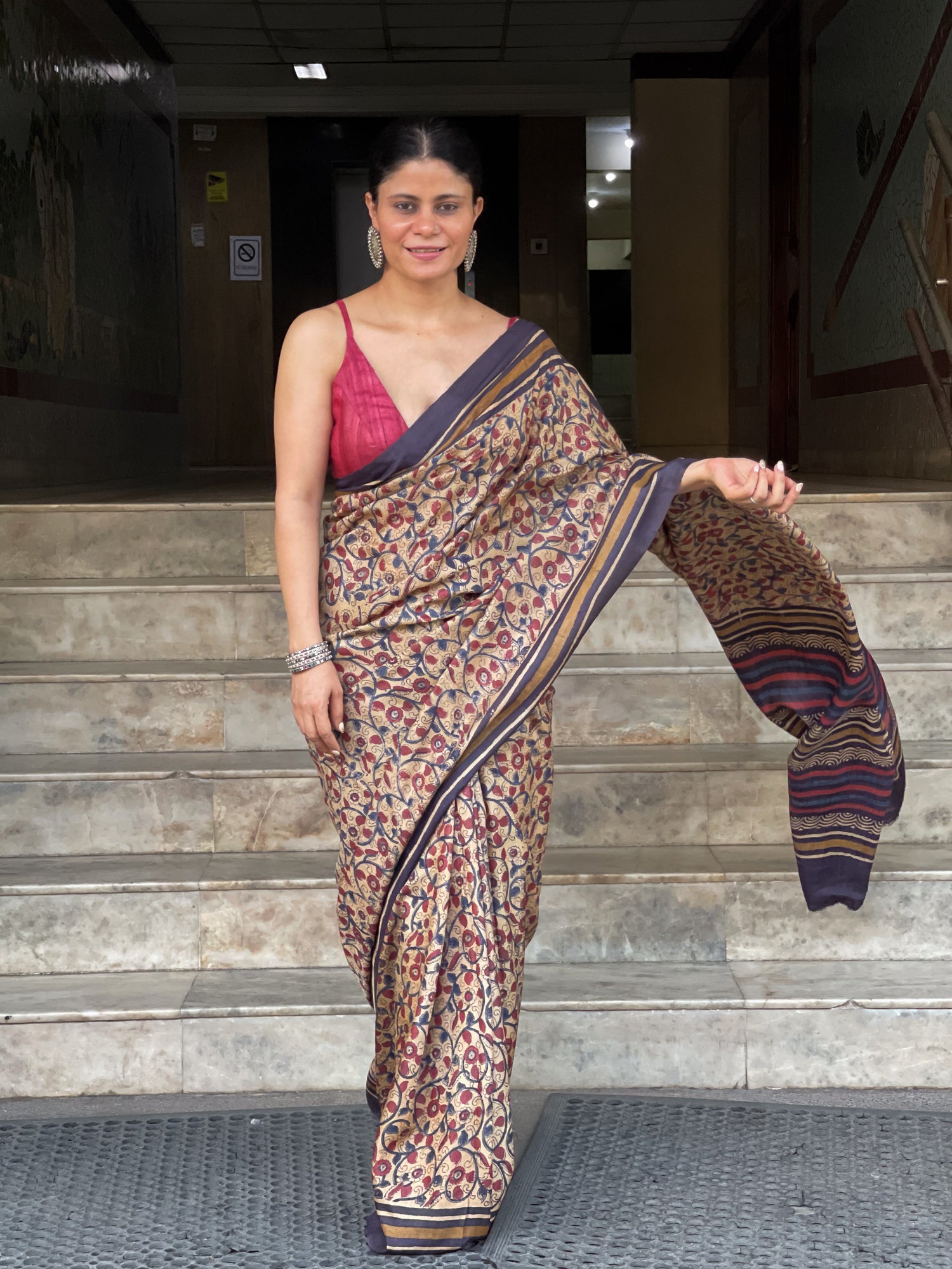 Natural Dyed Handblock Printed Tussar Silk  Saree