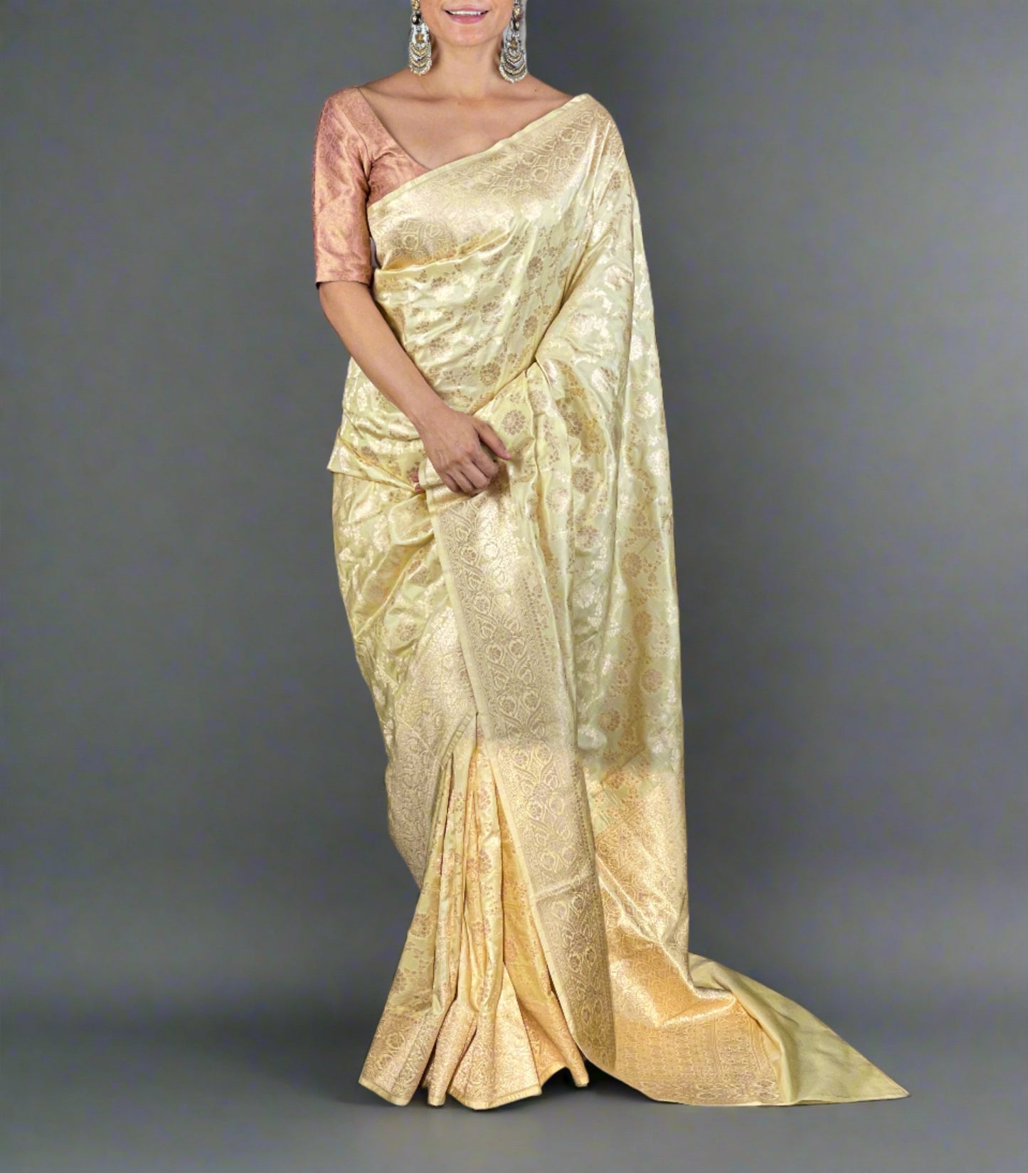 Cream Colour Pure Handloom  Cutwork Katan Silk Saree.