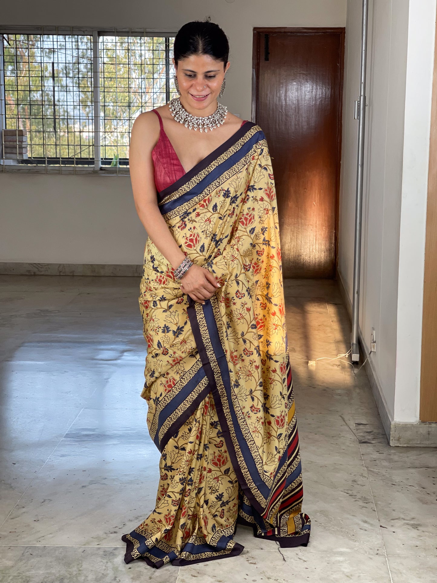 Natural Dyed Handblock Printed Mulberry Silk  Saree