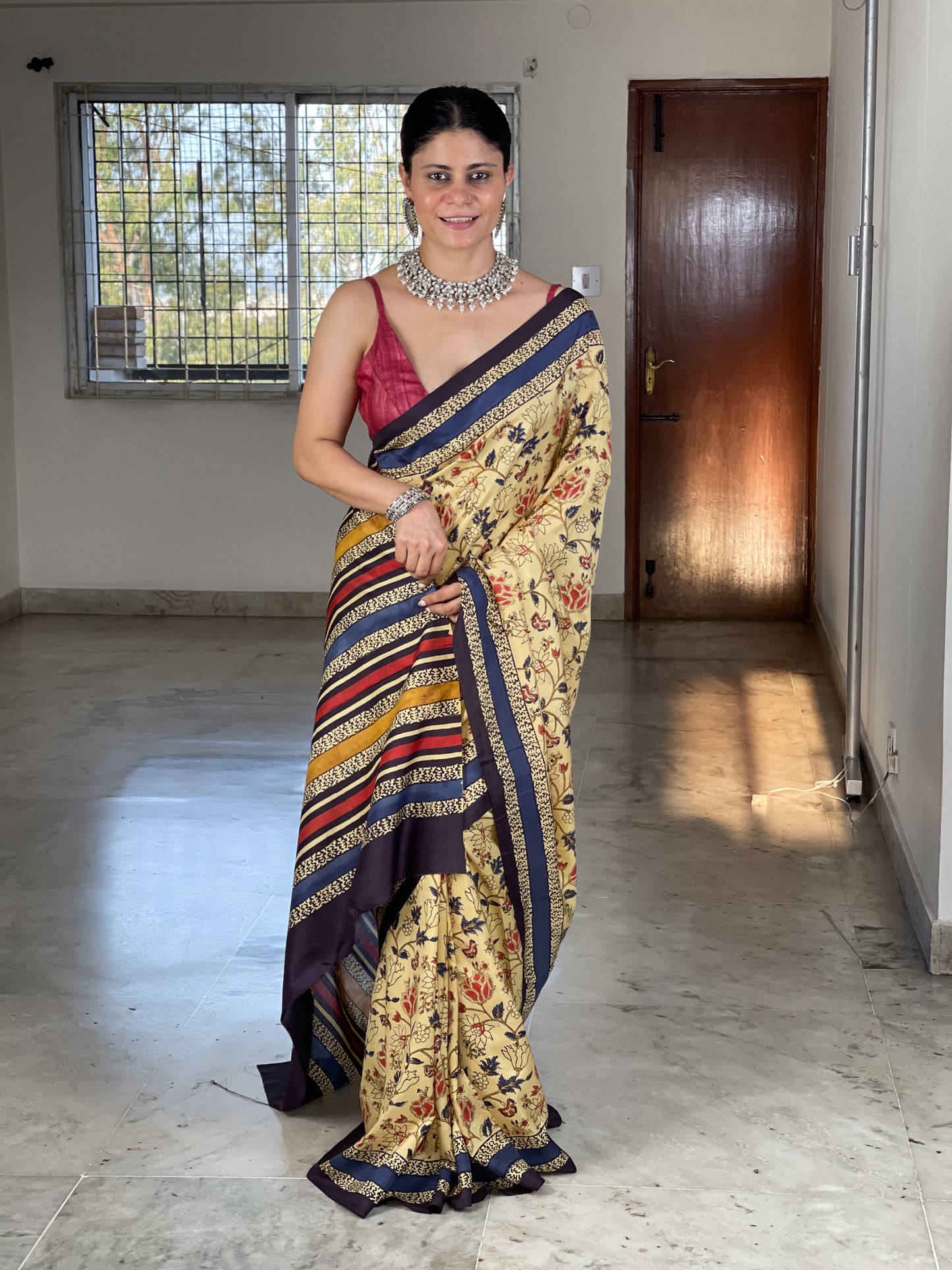 Natural Dyed Handblock Printed Mulberry Silk  Saree