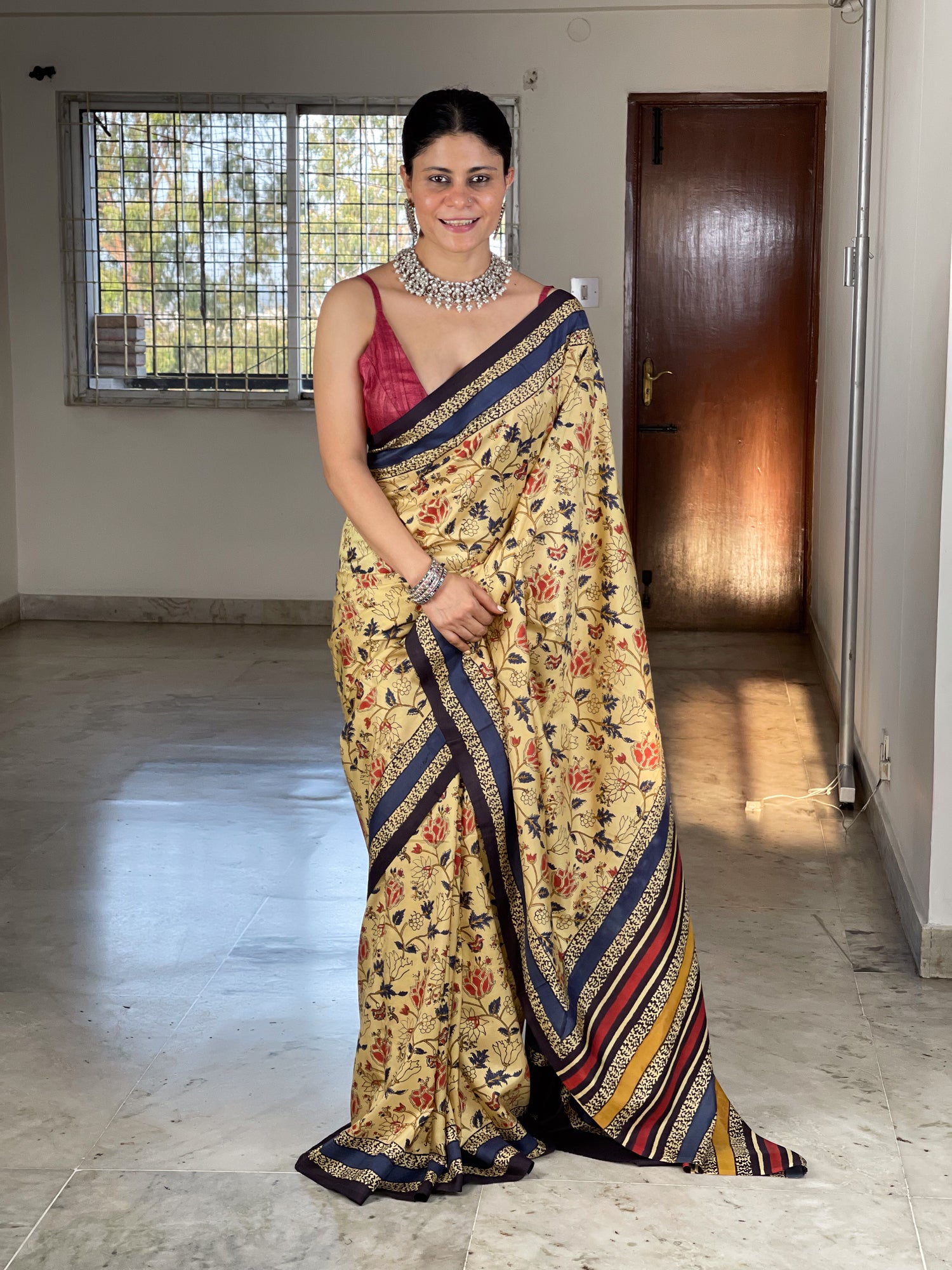 Natural Dyed Handblock Printed Mulberry Silk  Saree