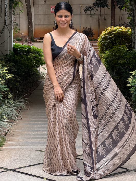 Handloom Kota Silk With Handblock Bagh Printed.