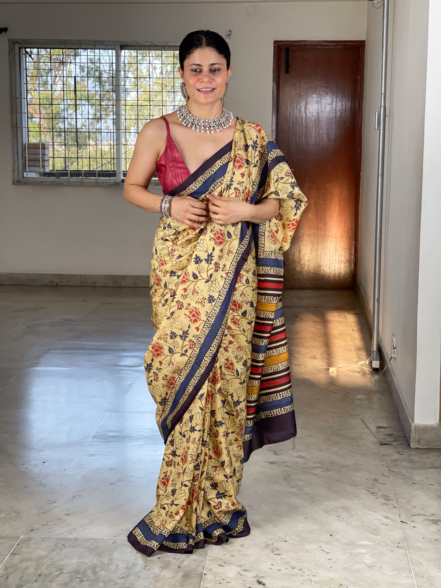 Natural Dyed Handblock Printed Mulberry Silk  Saree