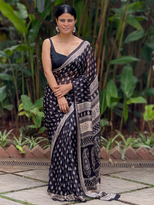 Handloom Kota Silk With Handblock Bagh Printed.