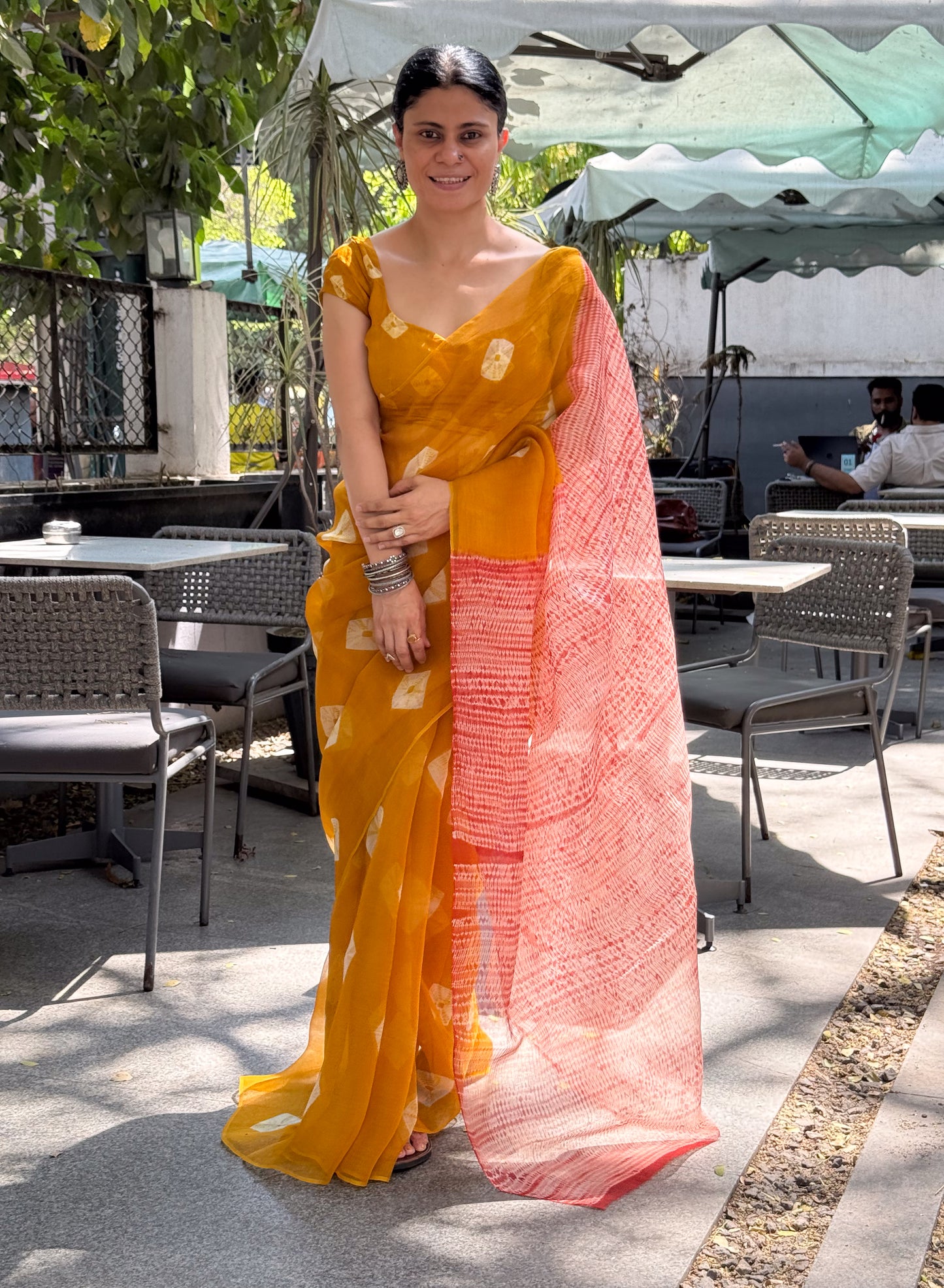 Handloom Organza Silk Saree in Handmade Shibori In Natural Dyed.