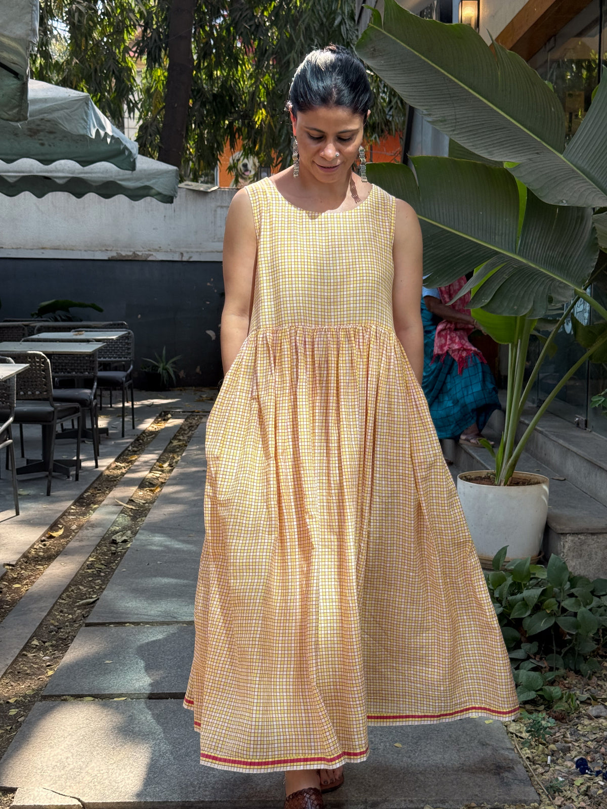 Handwoven Cotton Muslin Long Dress With Kali