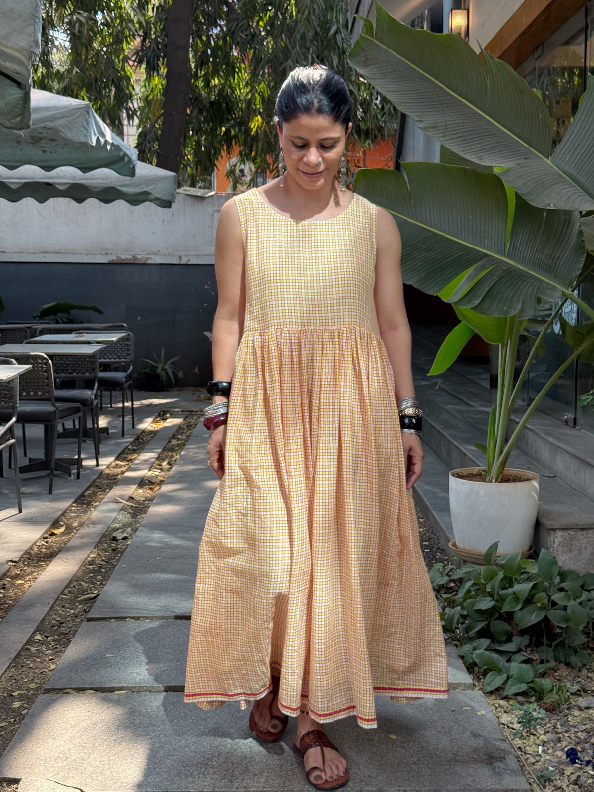 Handwoven Cotton Muslin Long Dress With Kali