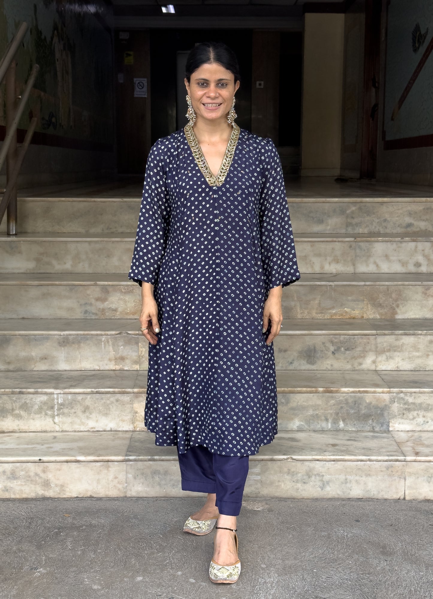 Handmade & Handembroidered Bandhini Silk Kurta set
