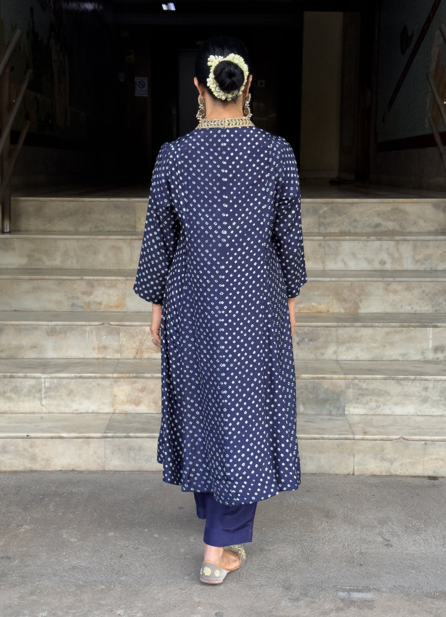 Handmade & Handembroidered Bandhini Silk Kurta set