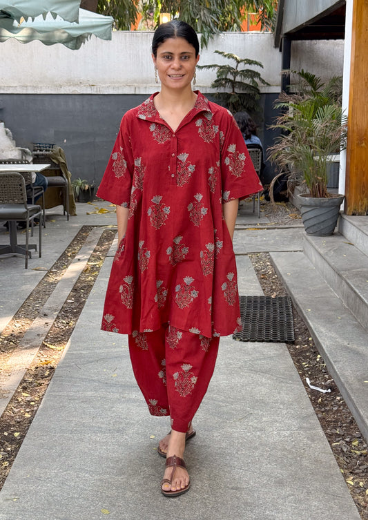 Cotton Handblock Printed Natural Dyed Ajrakh Kurta