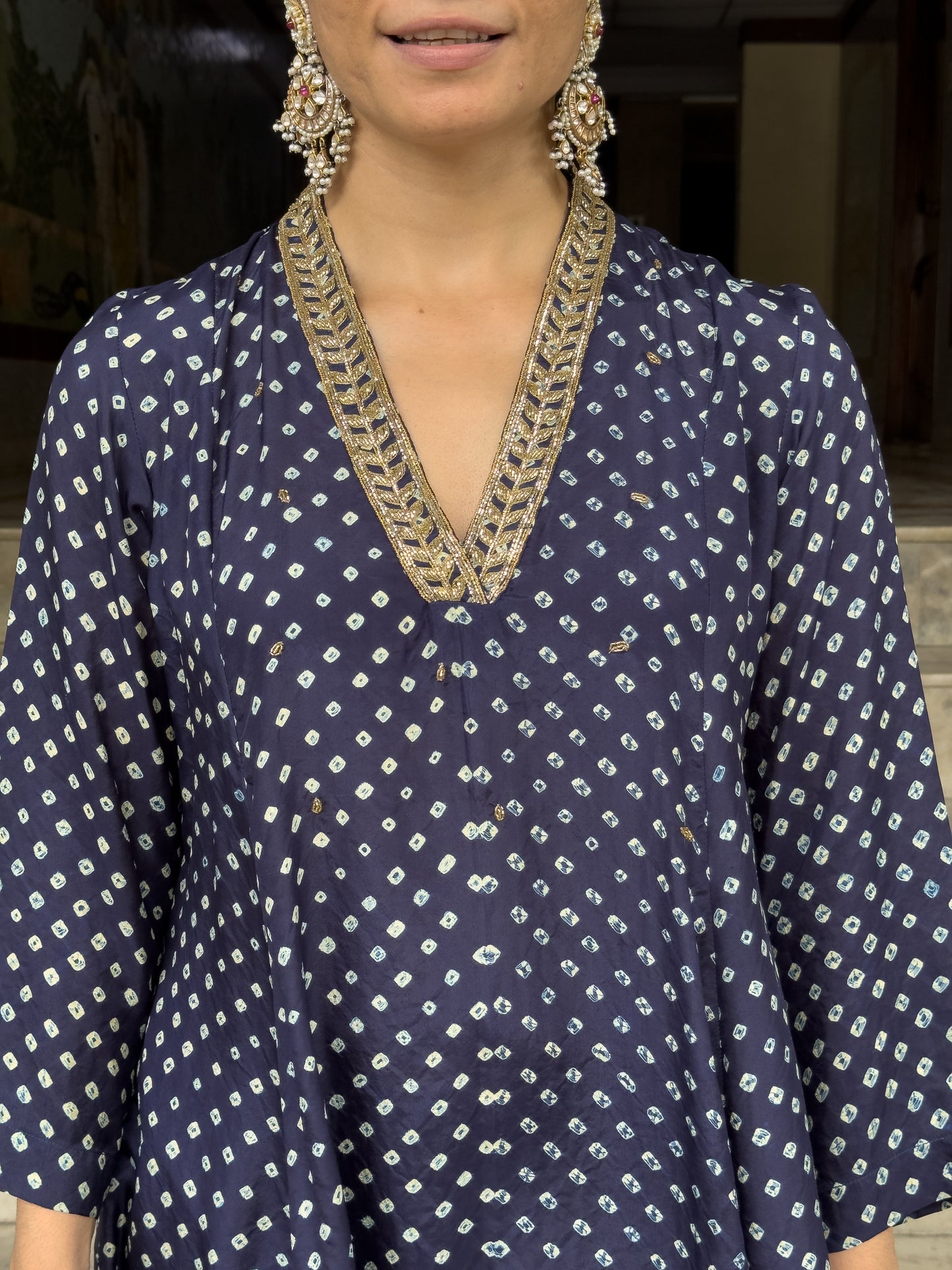Handmade & Handembroidered Bandhini Silk Kurta set
