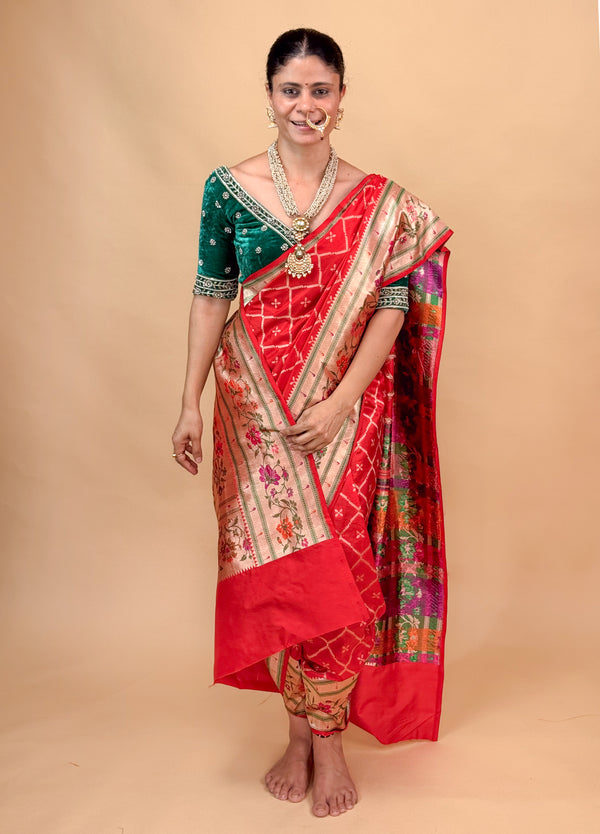 Handloom Paithani Cutwork Pure Katan Banarasi Silk Saree