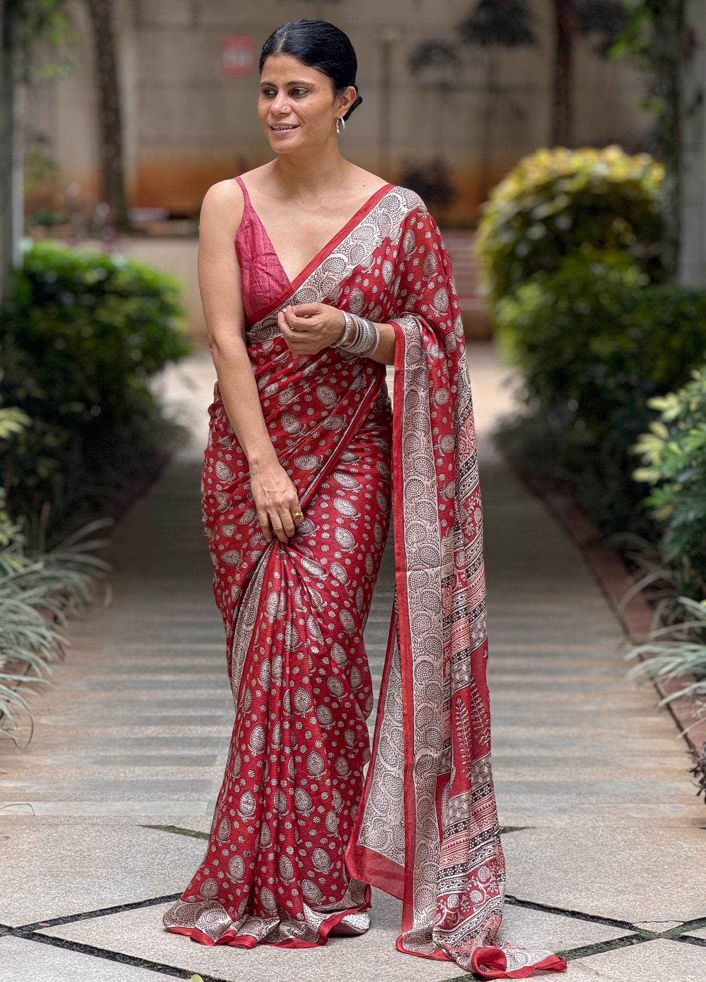Handloom Kota Silk with Handblock Bagh Printed.