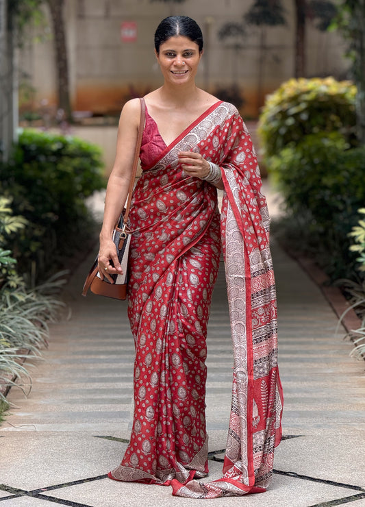 Handloom Kota Silk with Handblock Bagh Printed.