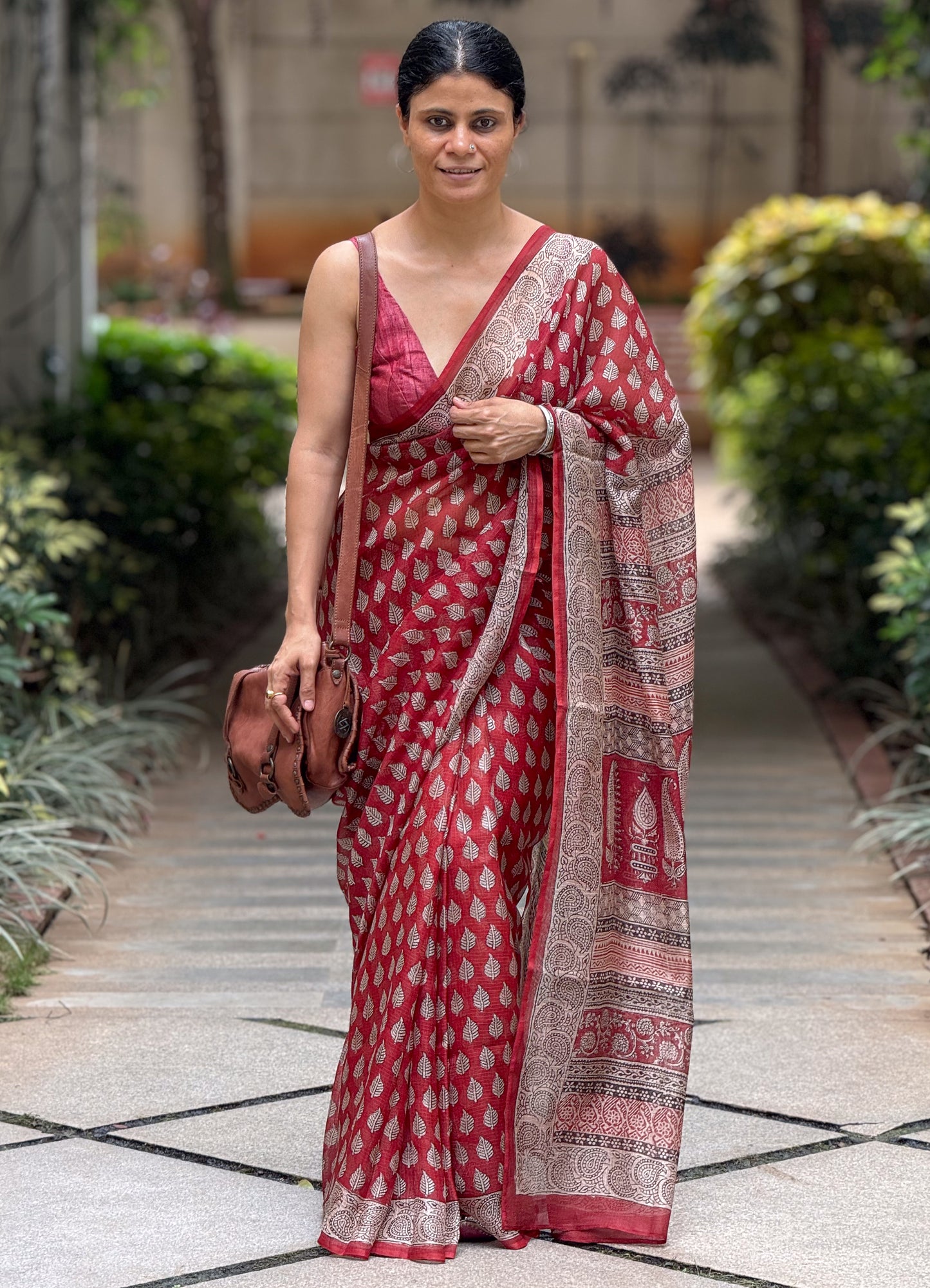 Handloom Kota Silk With Handblock Bagh Printed.