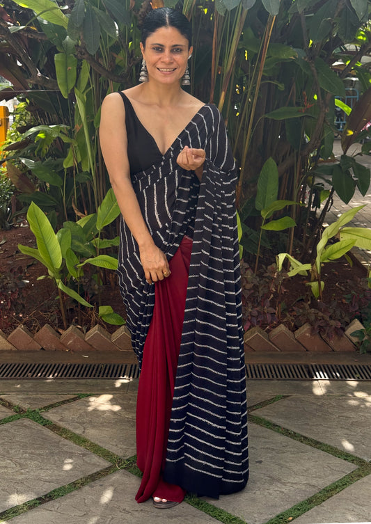 Handloom Georgette Silk Saree in Handmade Nui Shibori.