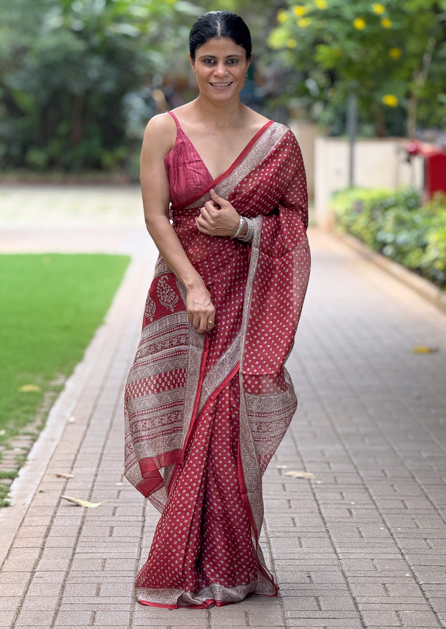 Handloom Kota Silk With Handblock Bagh Printed.