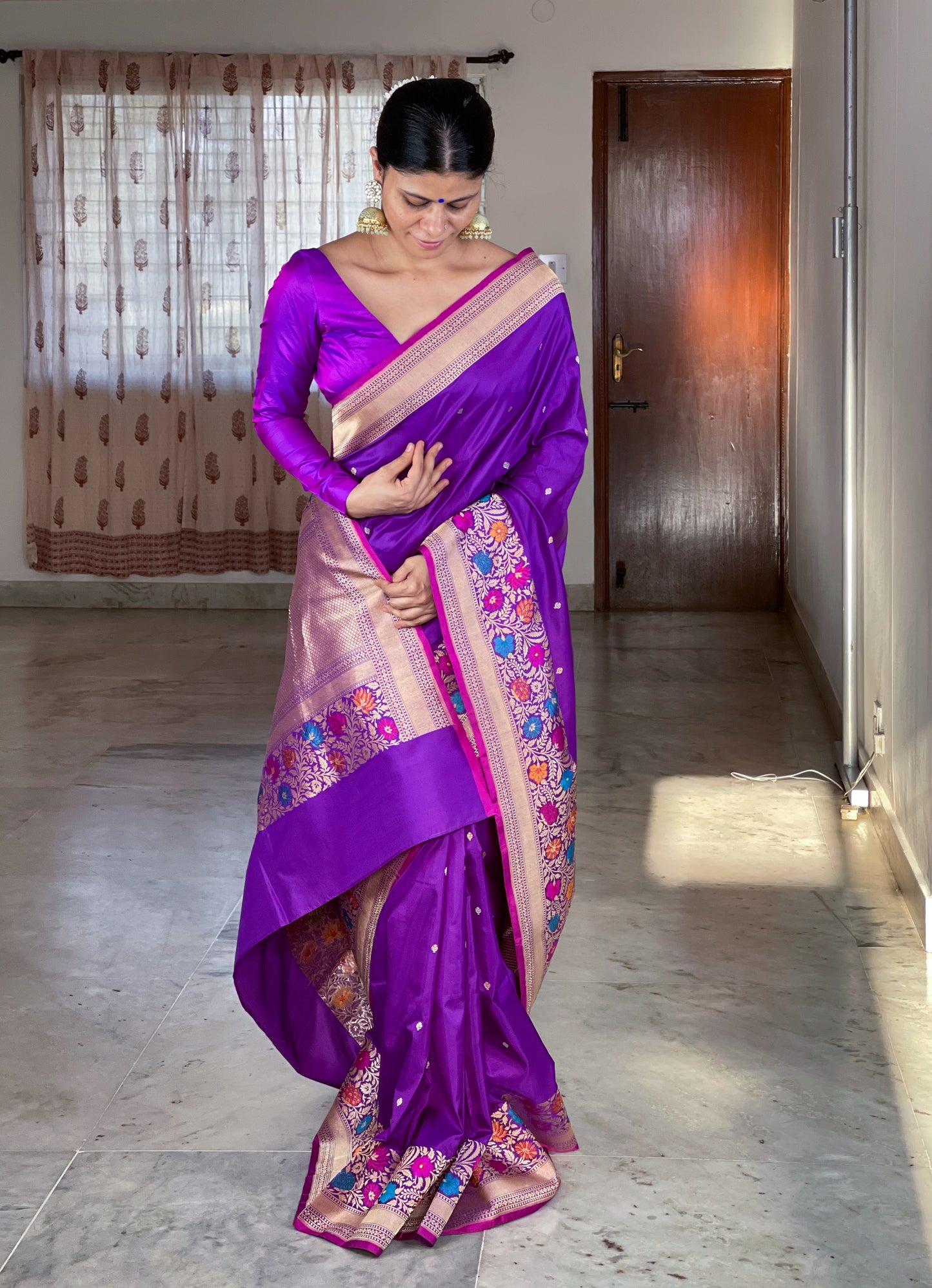 Jamuni Colour Handwoven Kadwa Katan Silk Banarasi Saree