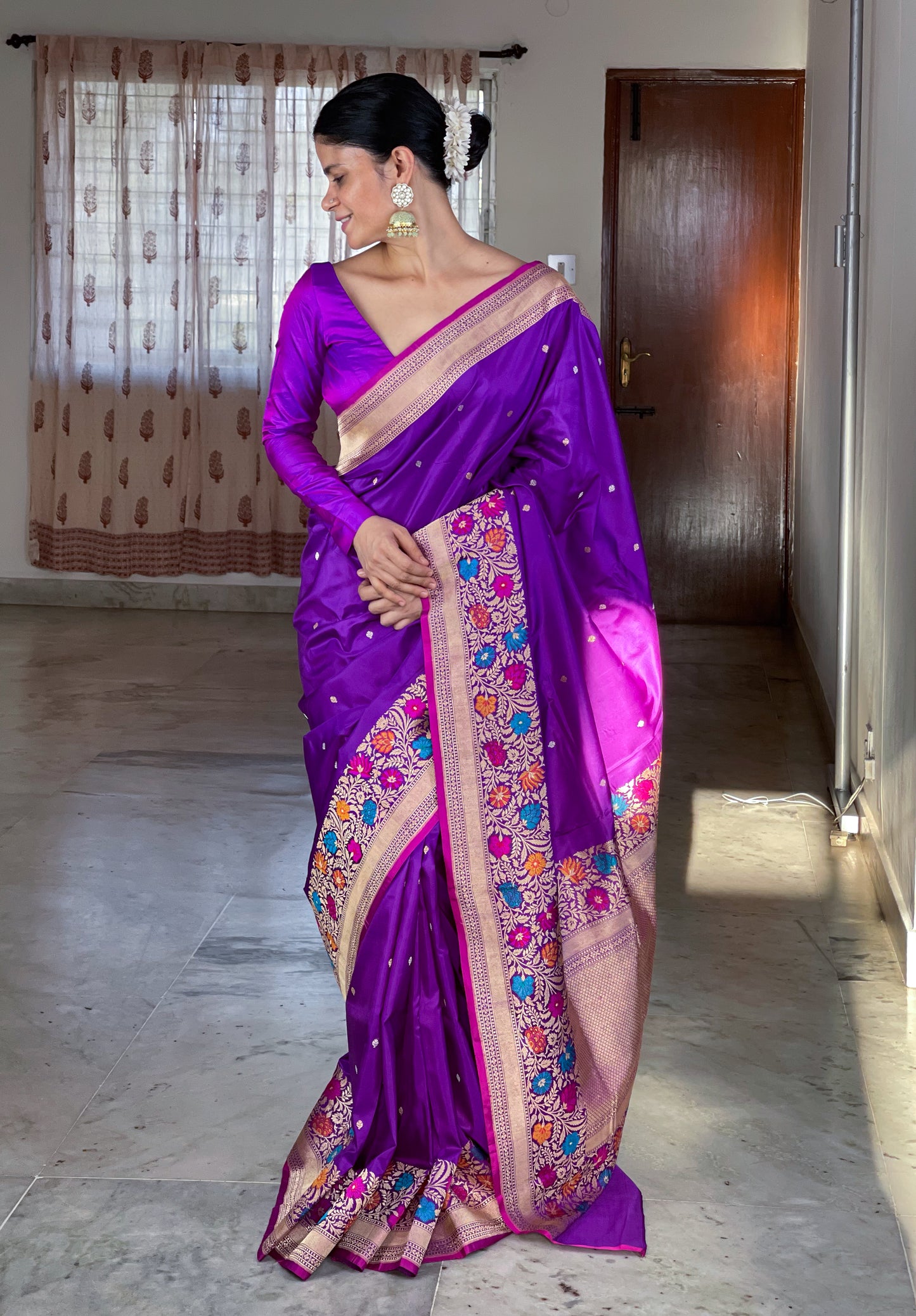 Jamuni Colour Handwoven Kadwa Katan Silk Banarasi Saree