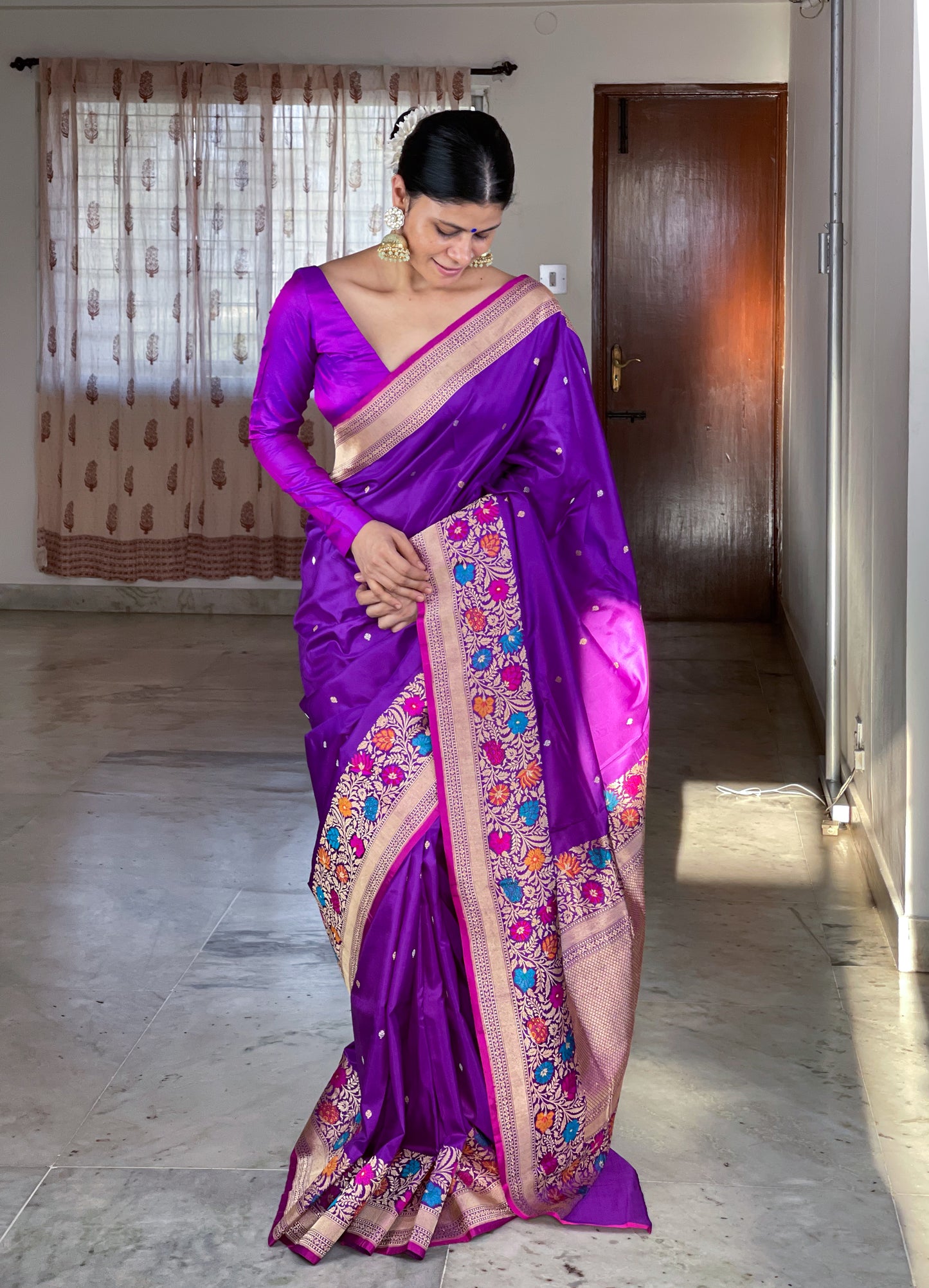 Jamuni Colour Handwoven Kadwa Katan Silk Banarasi Saree