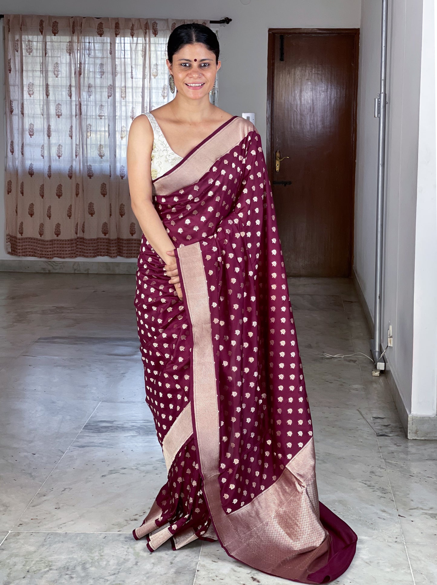 Magenta   Colour Cut Work Handloom Katan Silk Banarasi Saree