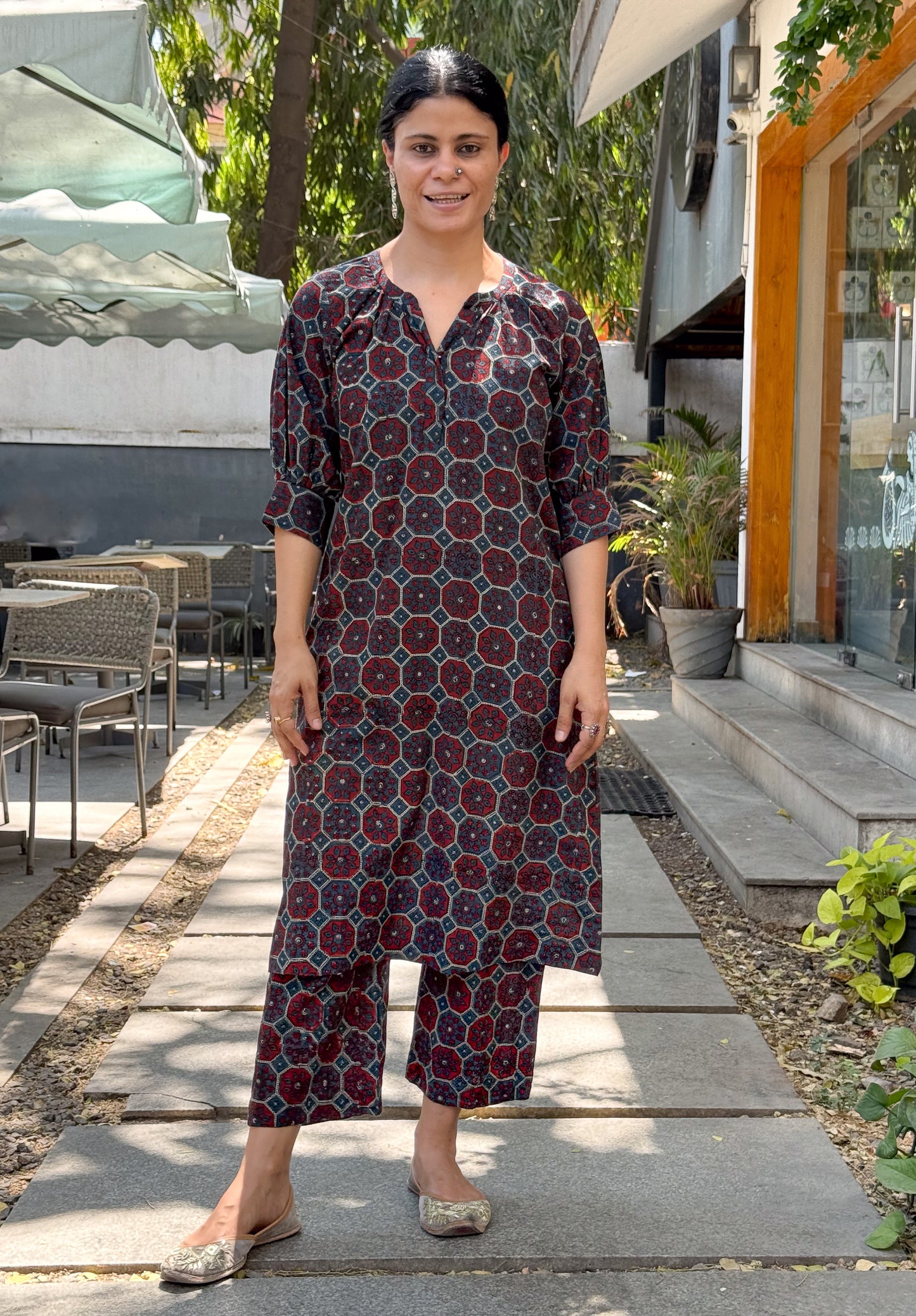 Cotton Handblock Printed Natural Dyed Ajrakh Kurta