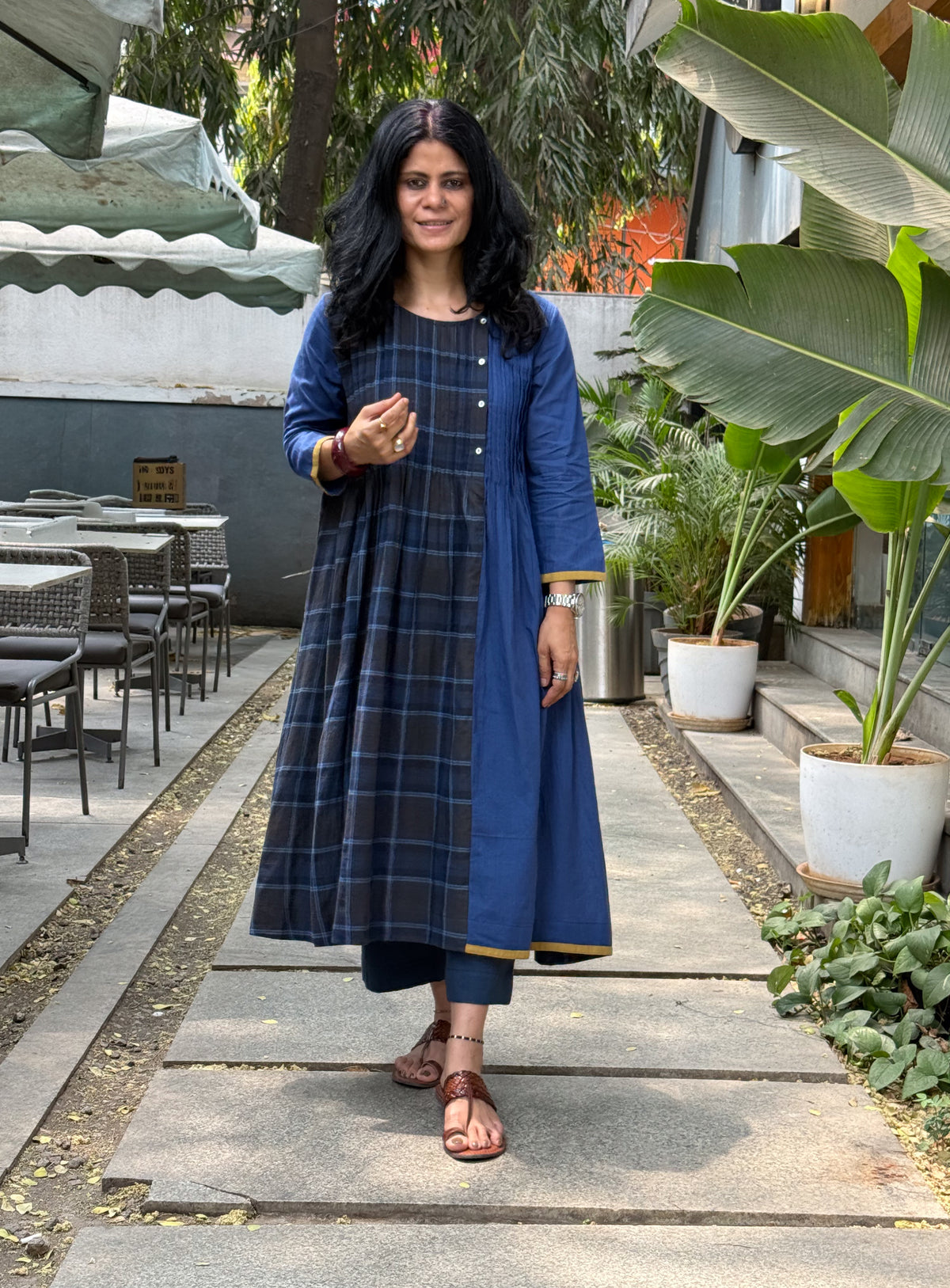Handwoven Jamdani Kalidar Kurta With Lining.