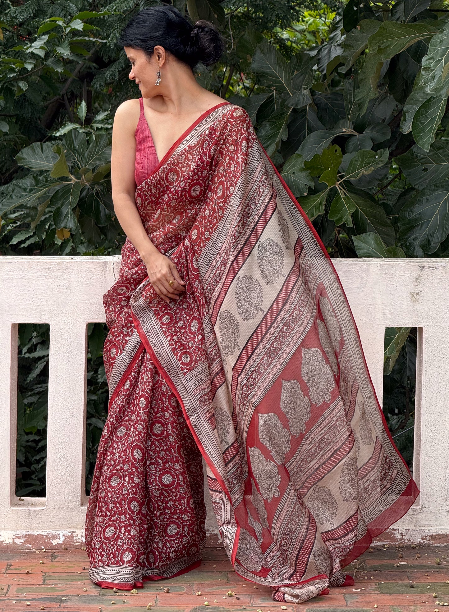 Handloom Kota Silk With Handblock Bagh Printed.