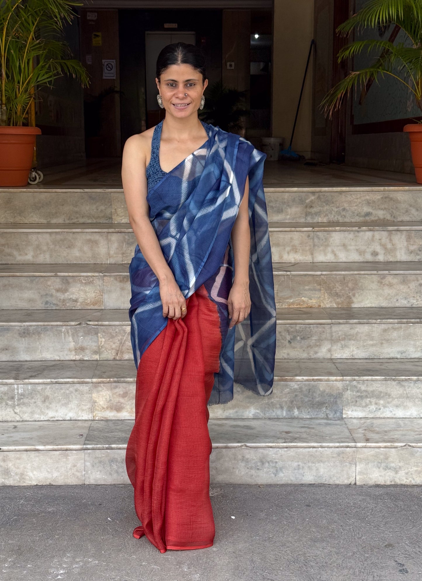 Handloom Kota Silk Saree in Handmade Shibori In Natural Dyed.