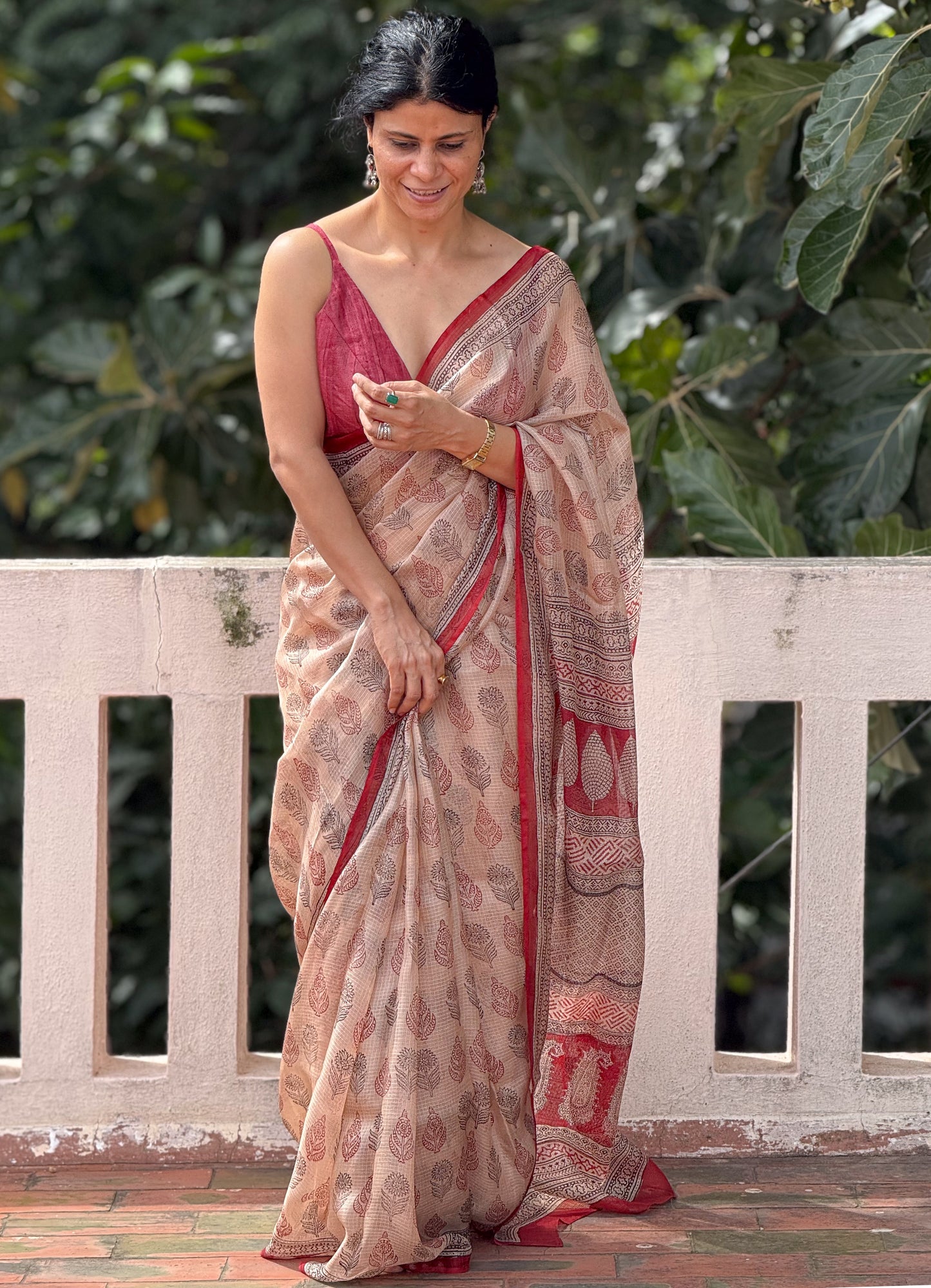 Handloom Kota Silk With Handblock Bagh Printed.