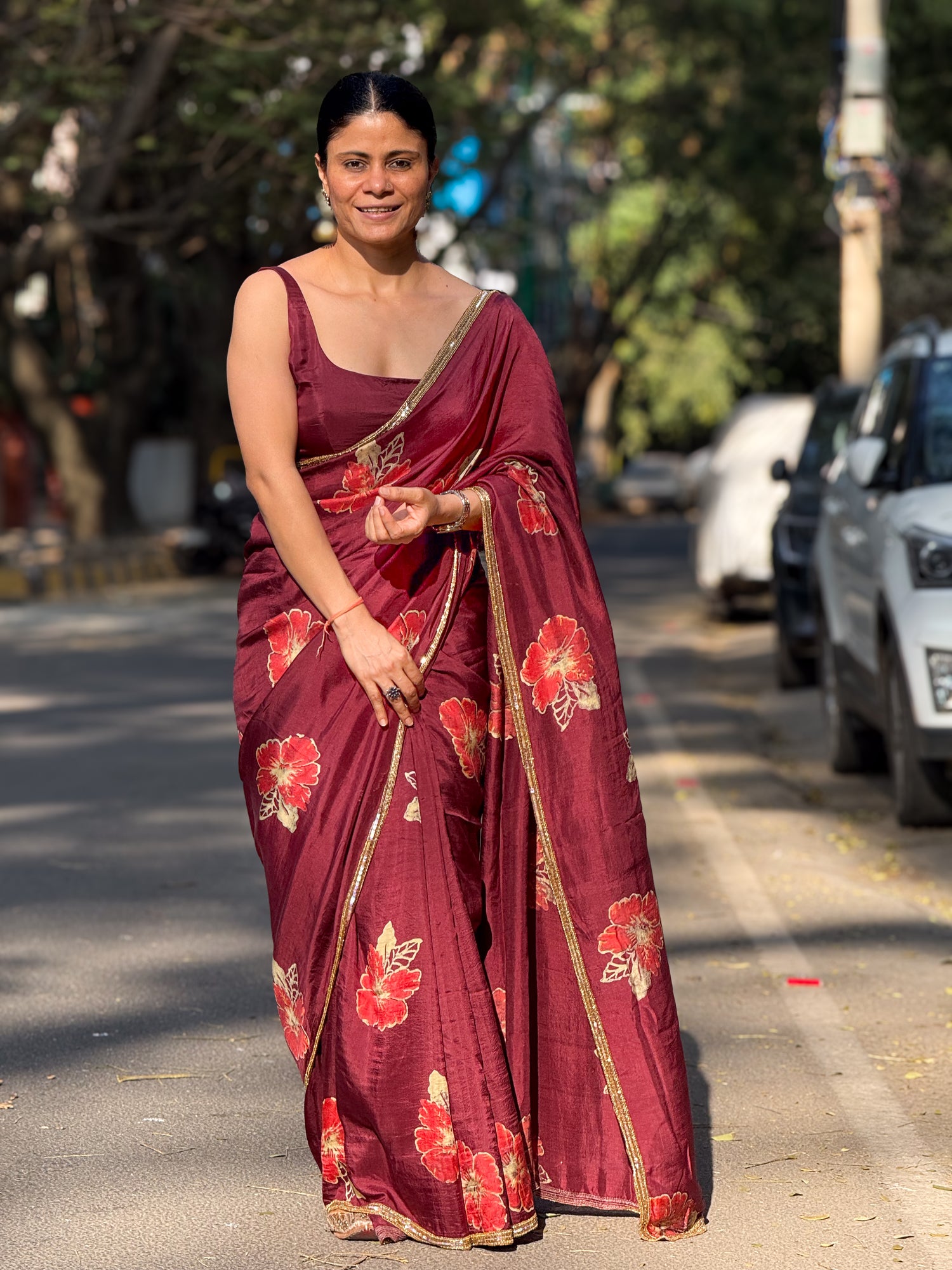Handloom Hand Block Printed & Hand Embroidered Mulberry Silk Saree