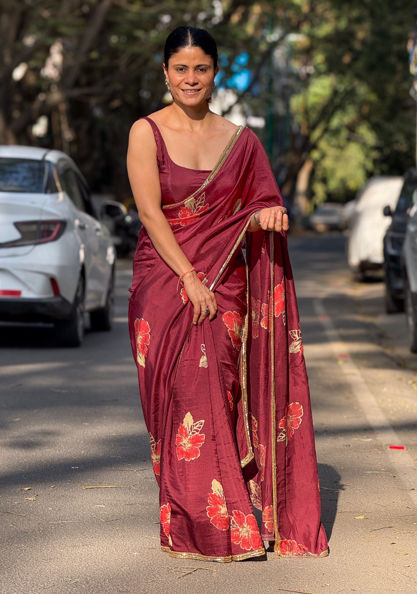 Handloom Hand Block Printed & Hand Embroidered Mulberry Silk Saree