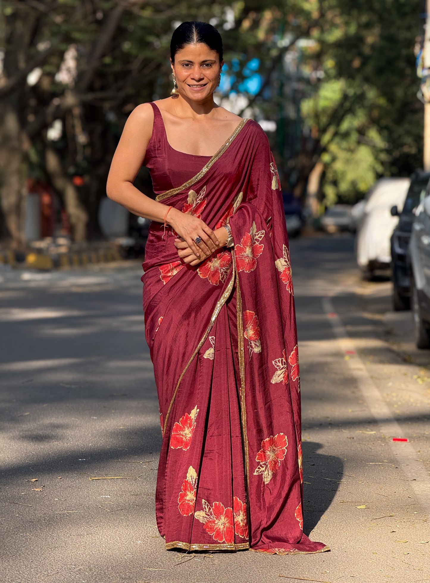 Handloom Hand Block Printed & Hand Embroidered Mulberry Silk Saree