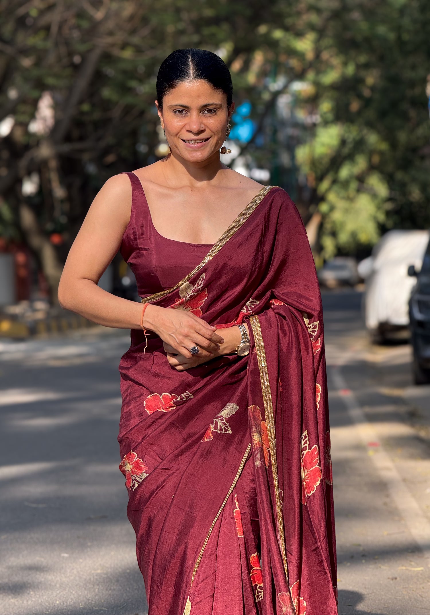 Handloom Hand Block Printed & Hand Embroidered Mulberry Silk Saree