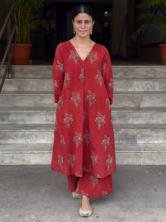 Cotton Handblock Printed Natural Dyed Ajrakh Kurta