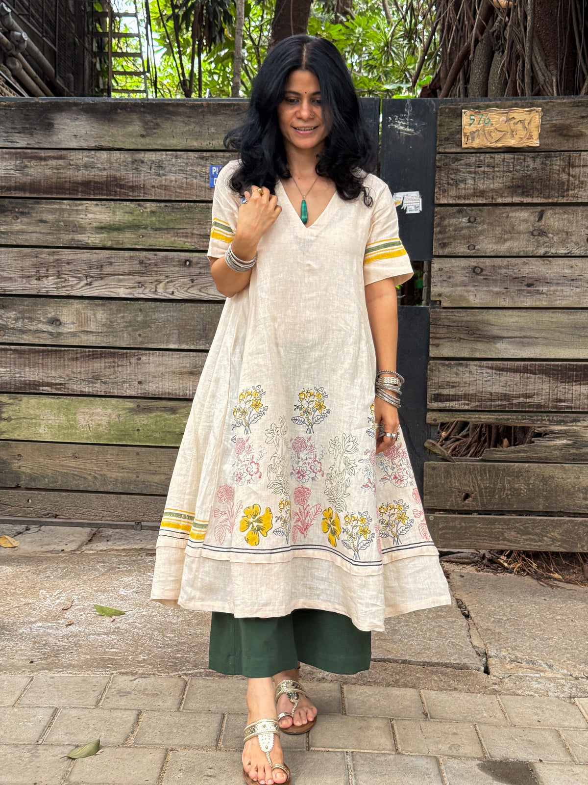Handloom Linen By Linen Co-ord Set with Handblock Print Detailing