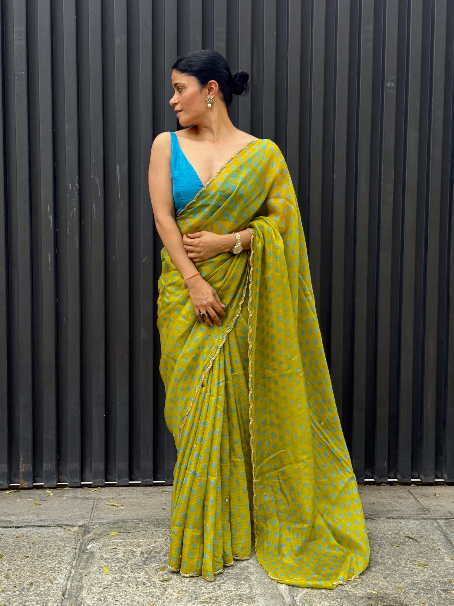 Handloom Hand Block Printed & Hand Embroidered Kota Silk Saree