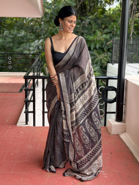 Handloom Kota Silk With Handblock Bagh Printed.