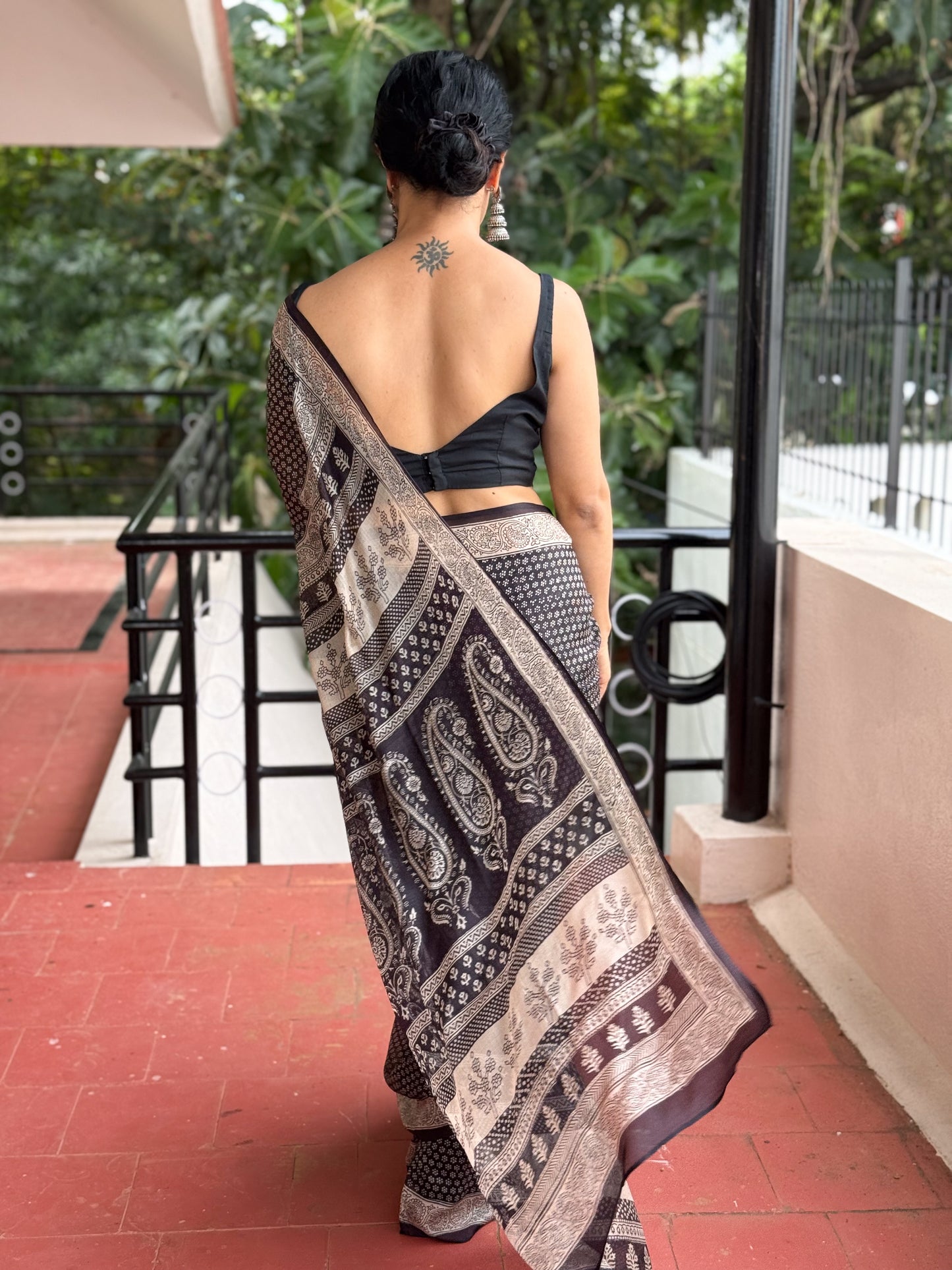 Handloom Kota Silk With Handblock Bagh Printed.