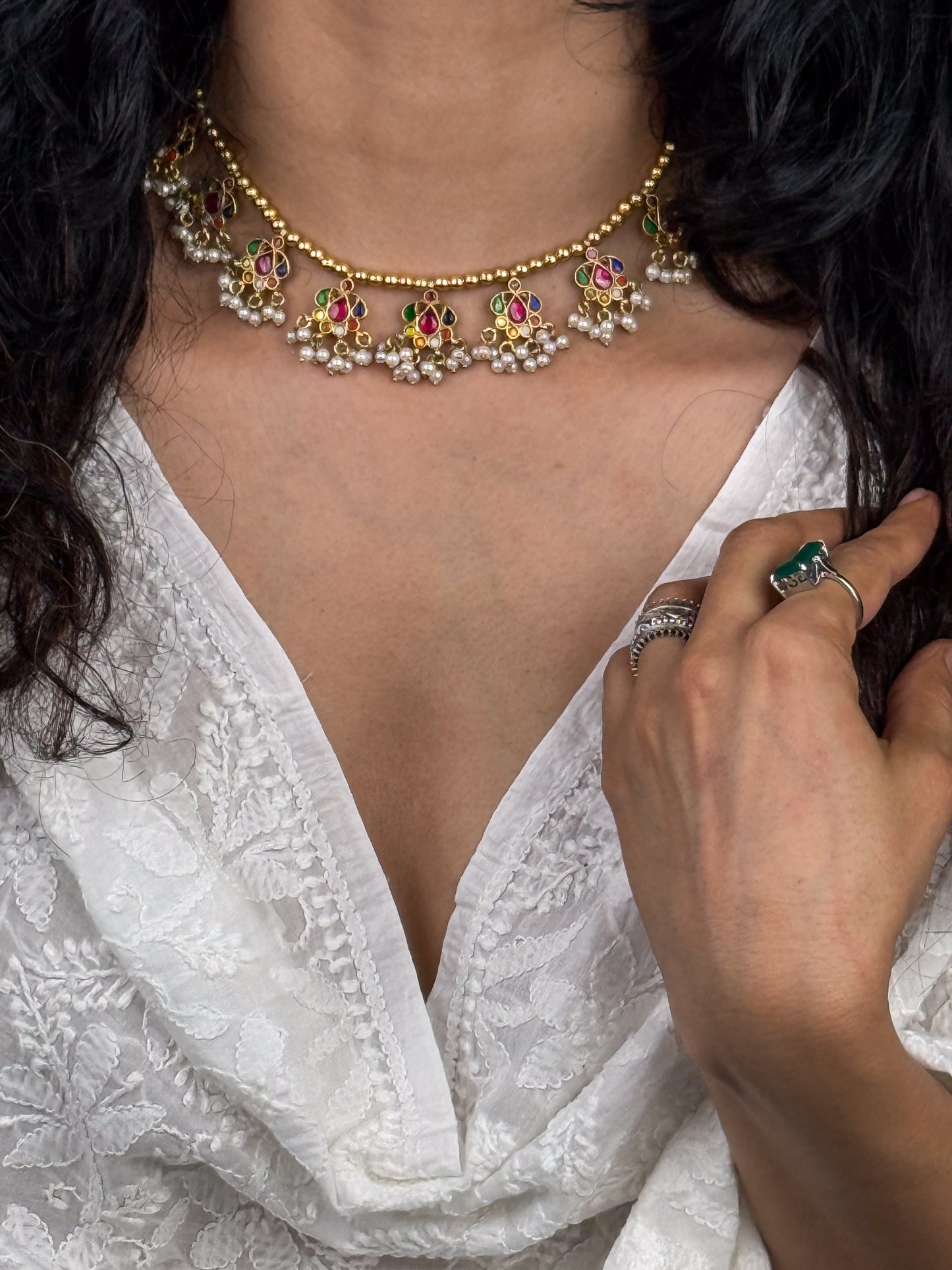 Handmade Silver Neck Piece With Gold Plated