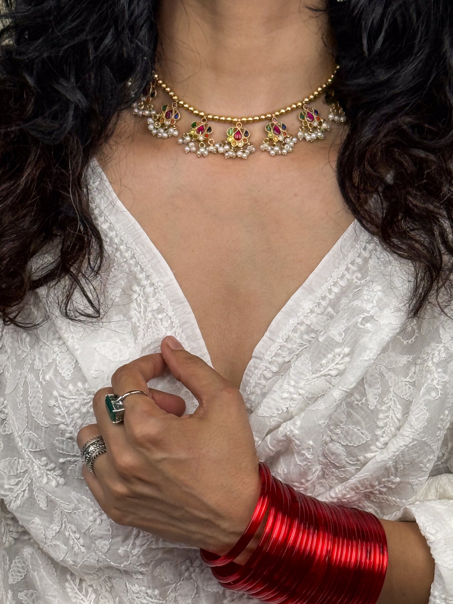 Handmade Silver Neck Piece With Gold Plated