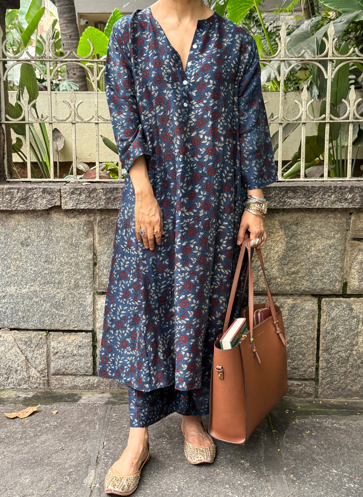 Handblock Printed Natural Dyed Ajrakh Chanderi Silk Kalidar Kurta