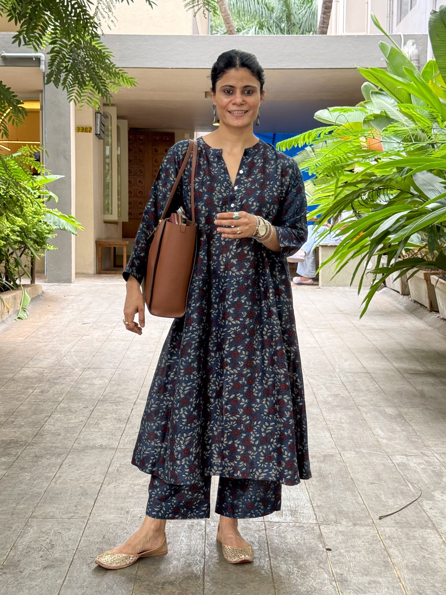 Handblock Printed Natural Dyed Ajrakh Chanderi Silk Pant