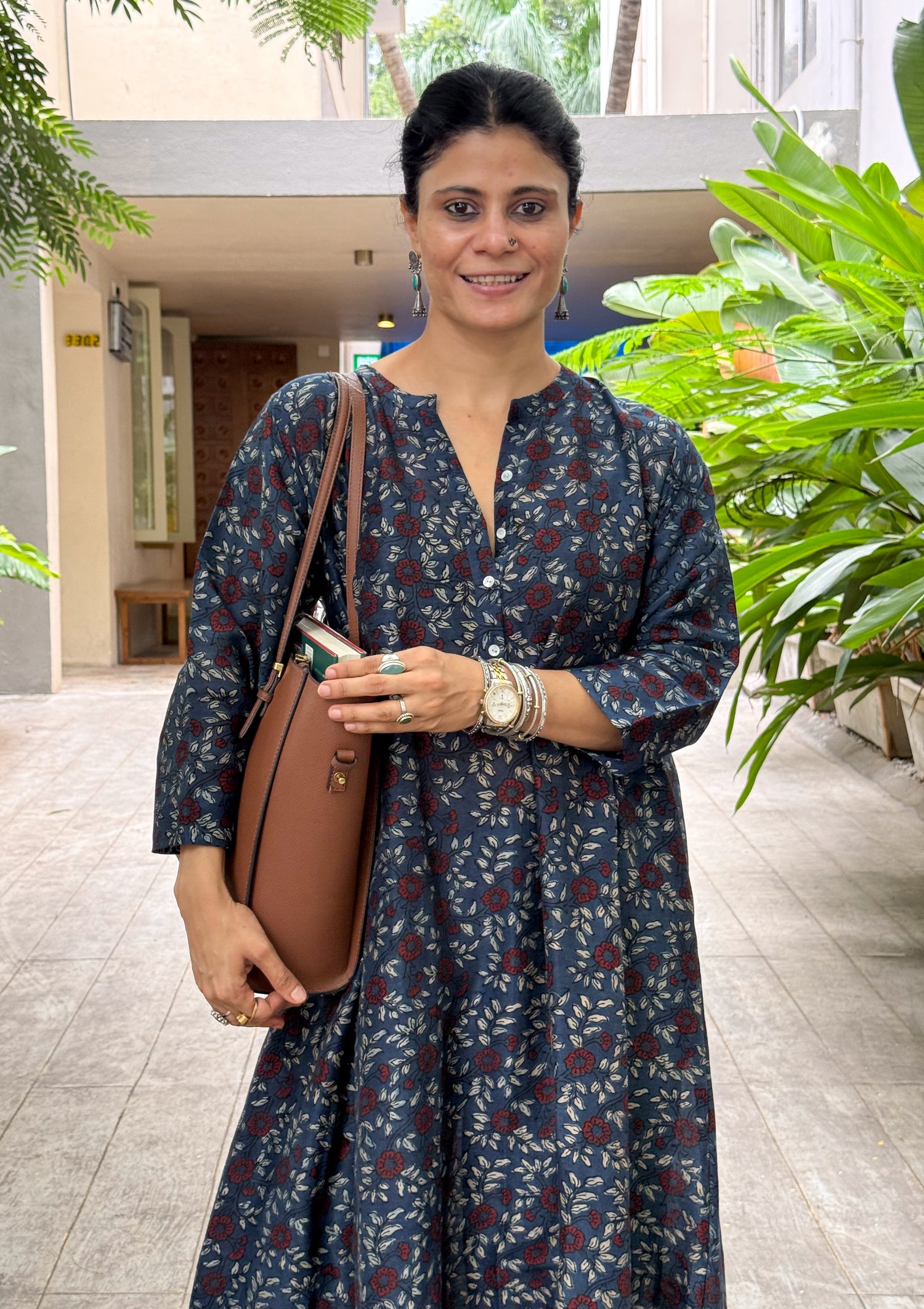 Handblock Printed Natural Dyed Ajrakh Chanderi Silk Kalidar Kurta