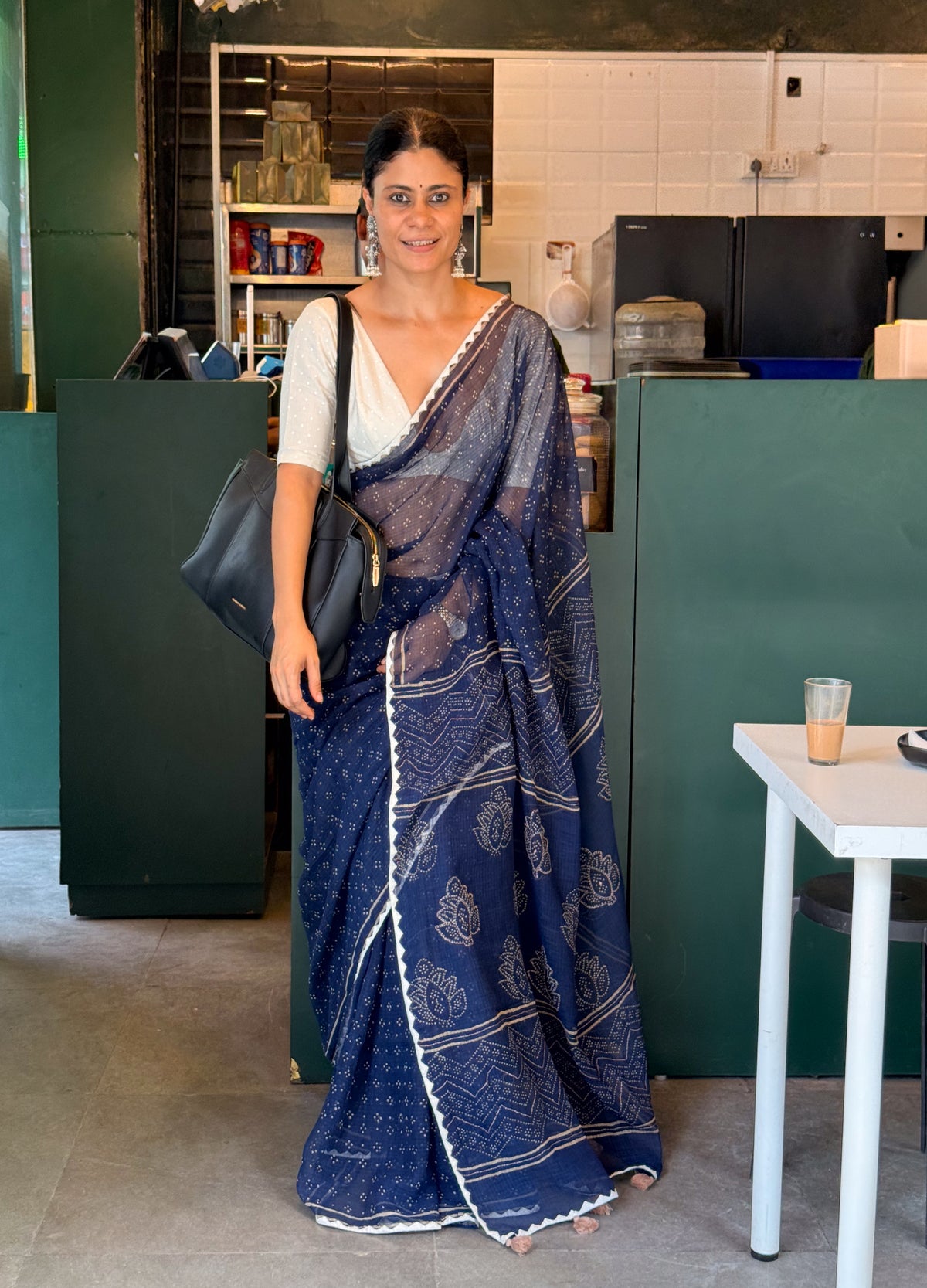 Hand block & Applique Hand Embroidered Kota Doria Saree