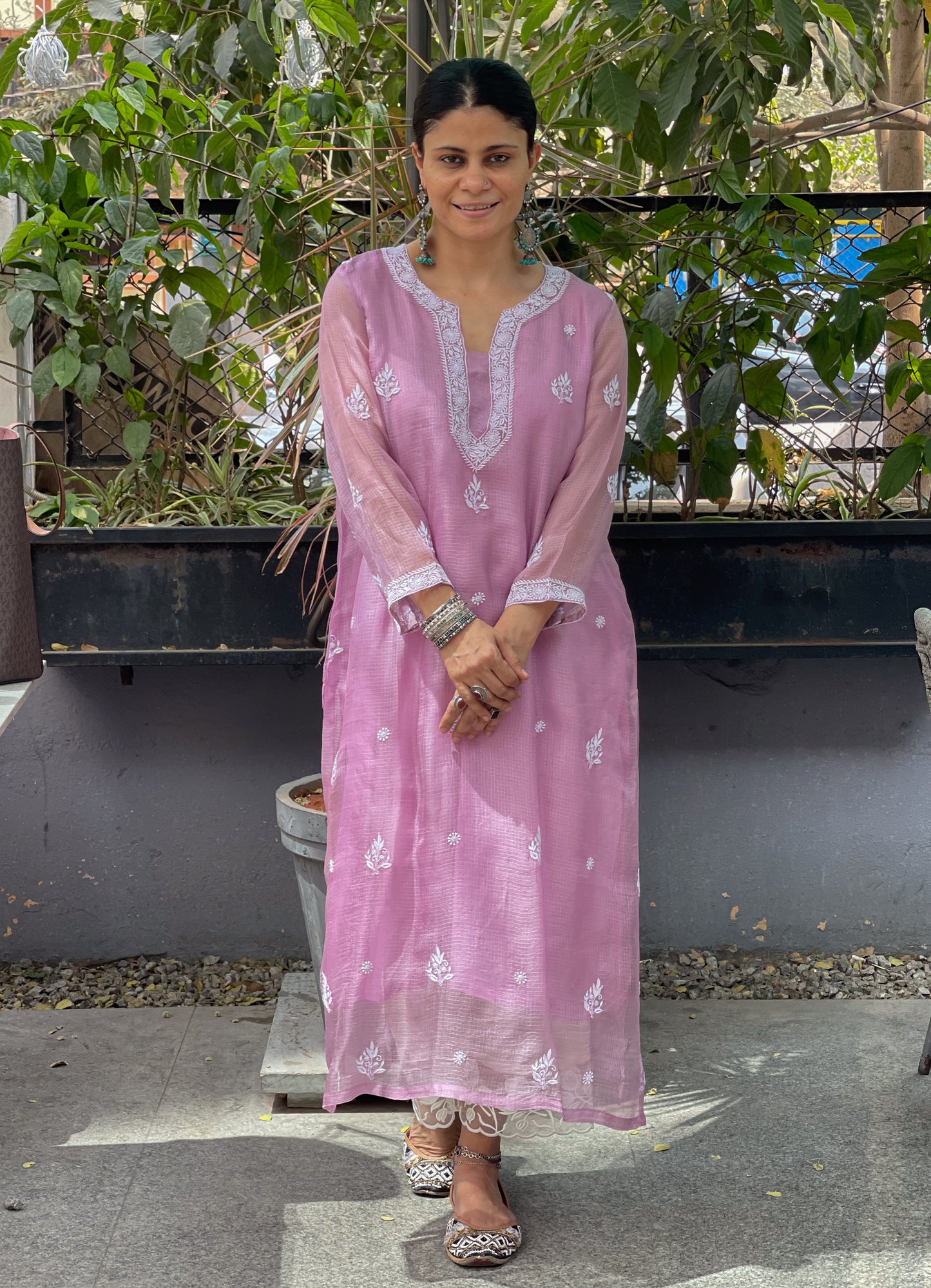 Handembroidered Chikankari Kota Silk  With Lining