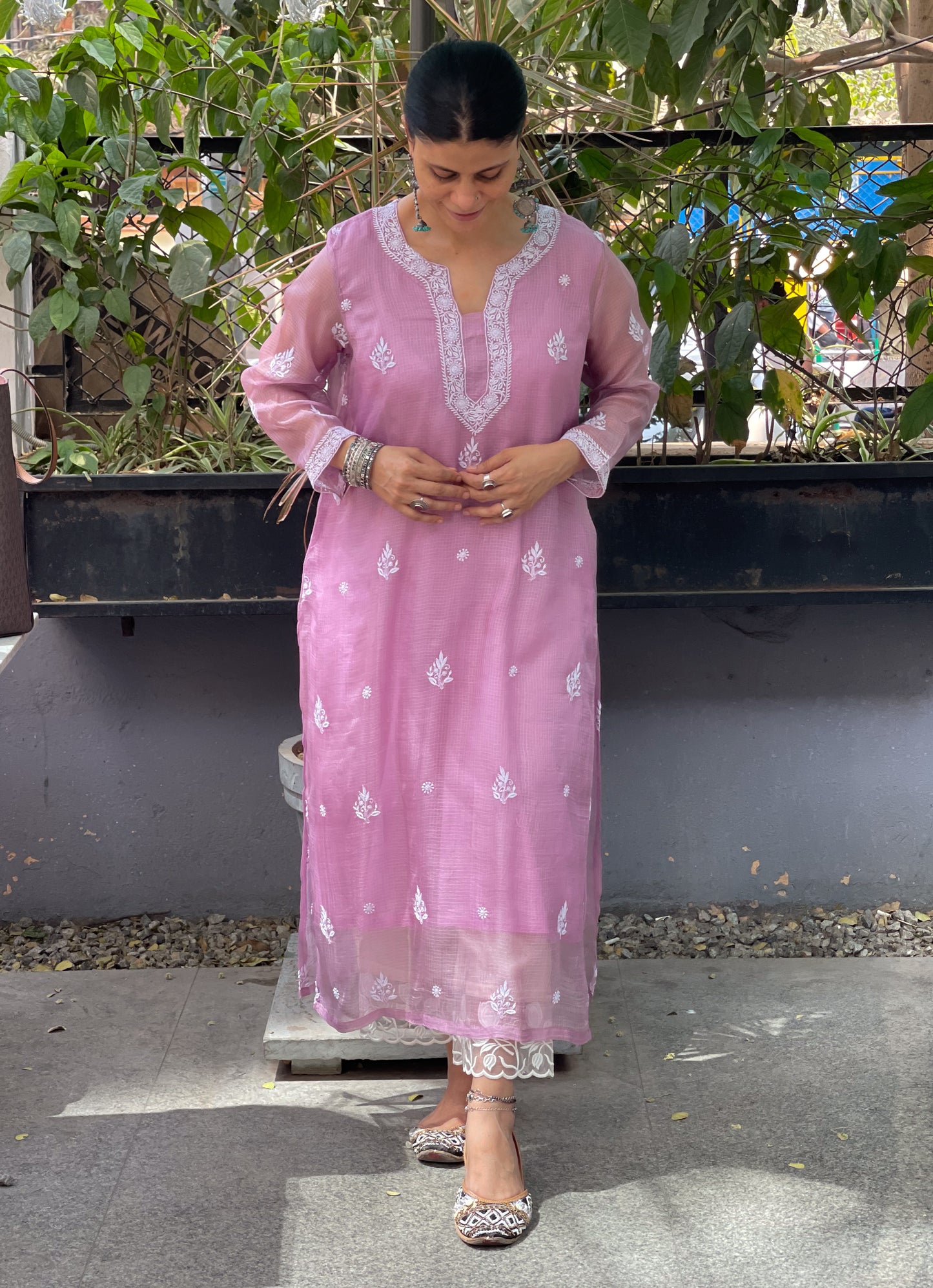Handembroidered Chikankari Kota Silk  With Lining