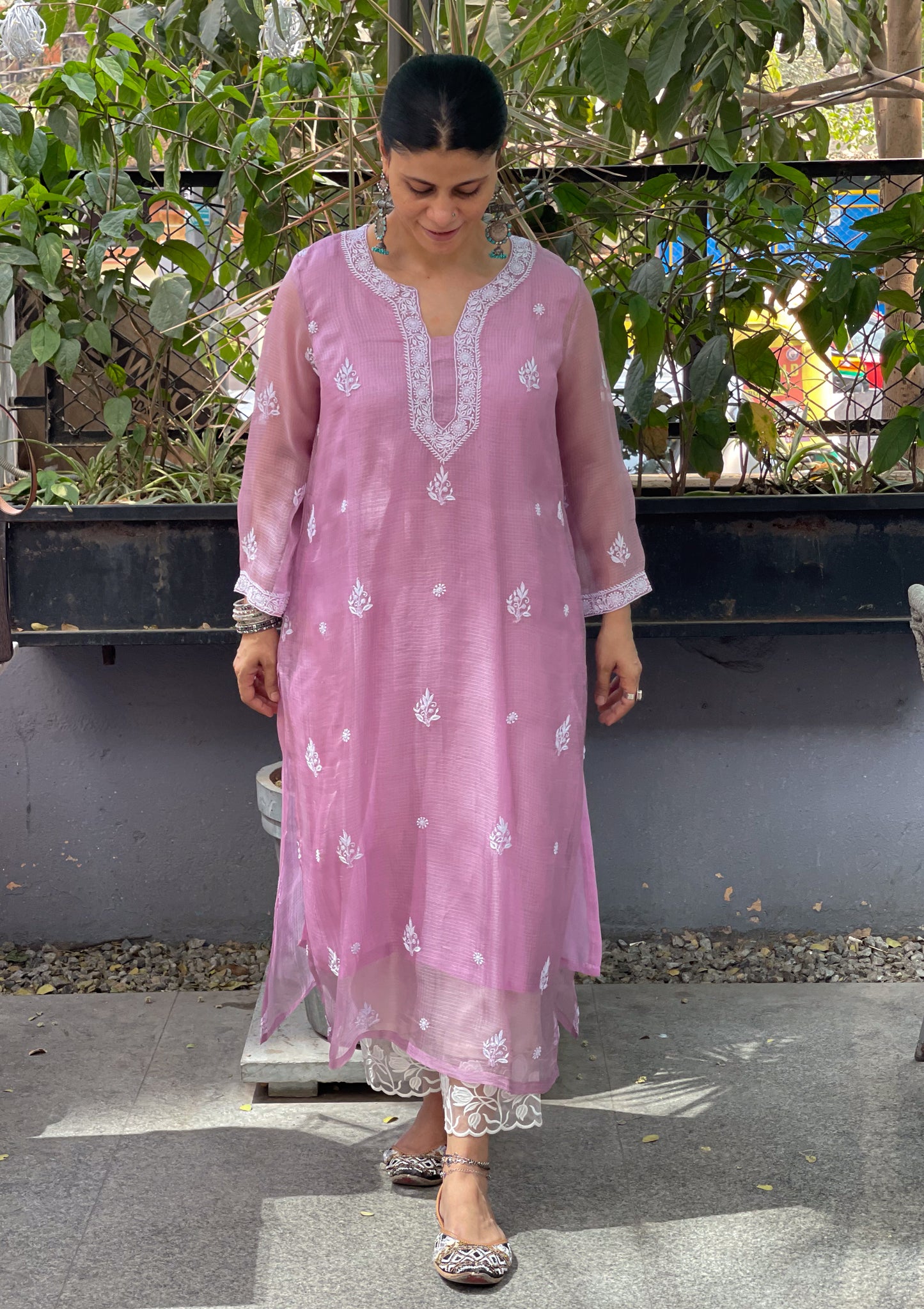 Handembroidered Chikankari Kota Silk  With Lining