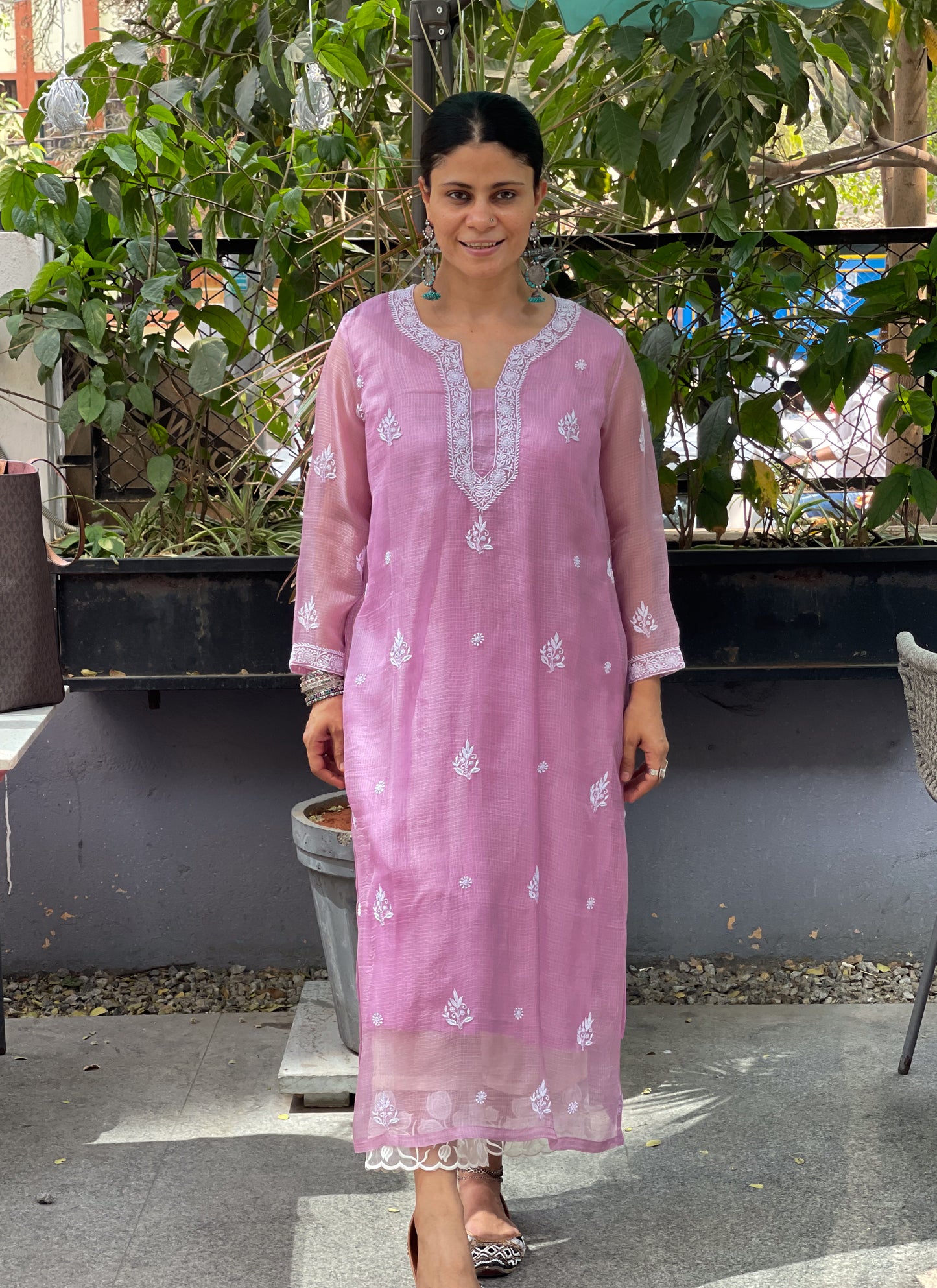 Handembroidered Chikankari Kota Silk  With Lining